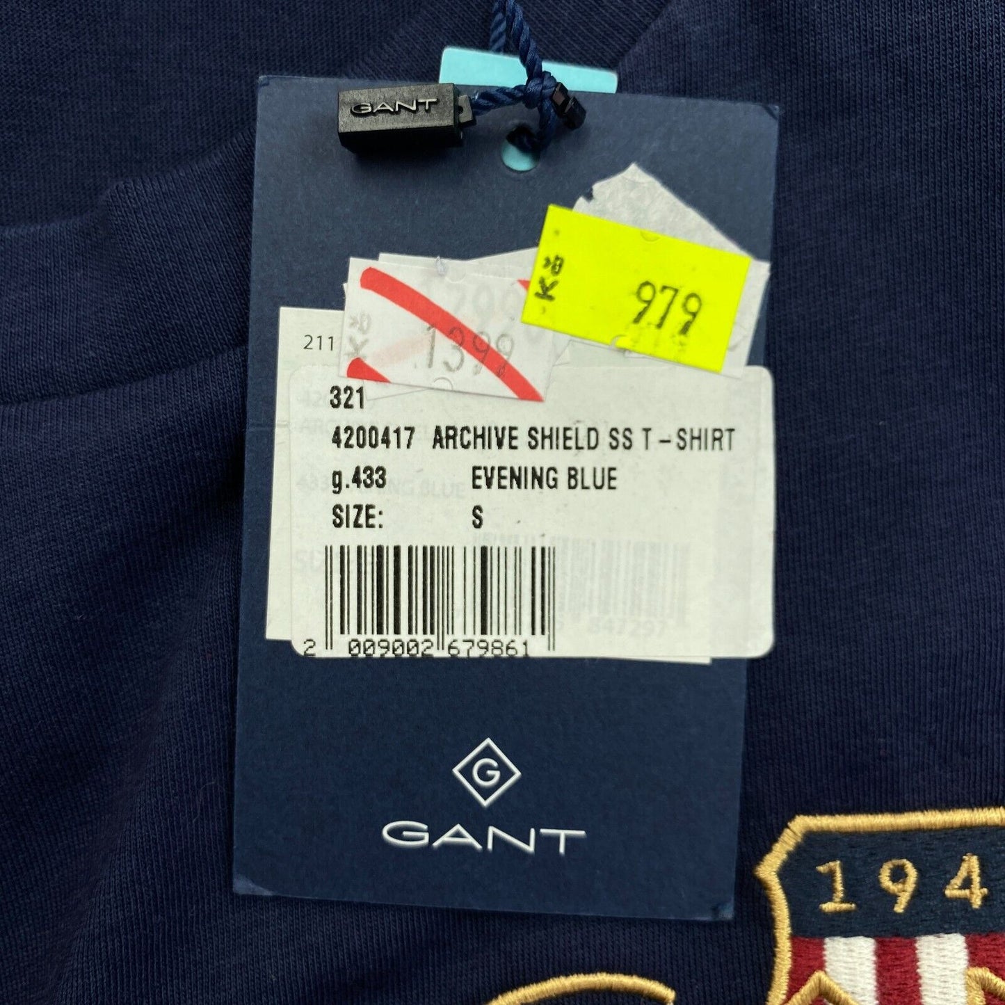 GANT Navy Blue Archive Shield EMB Crew Neck Top Size S