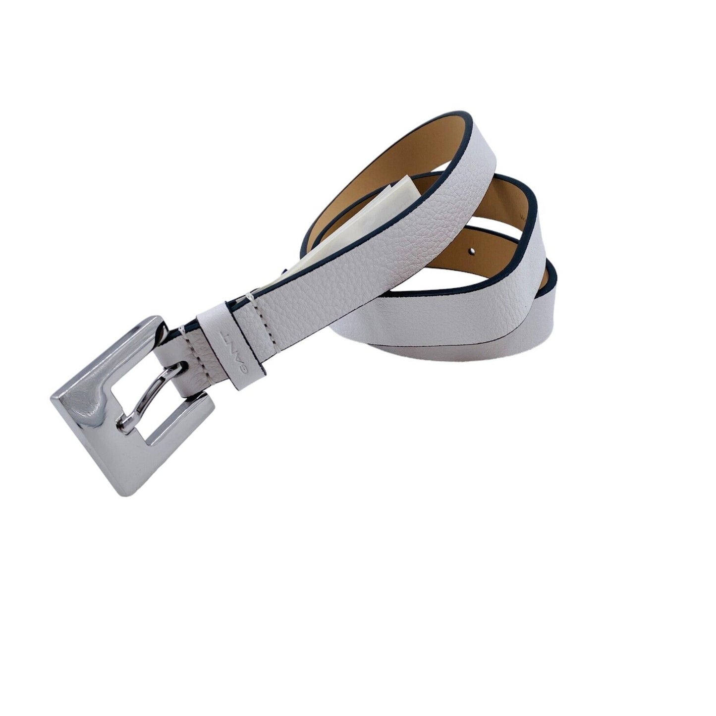 GANT Ladies White Skinny Square Buckle 100% Leather Waist Belt Size 80 cm 32 in.