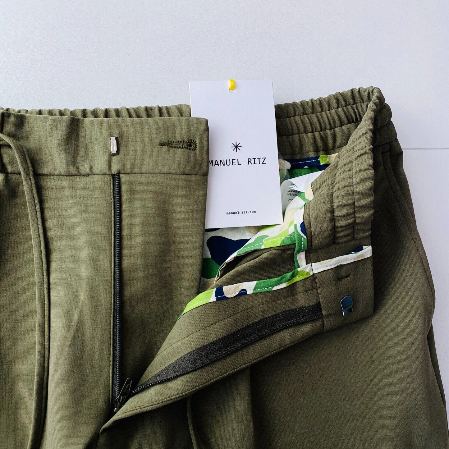 MANUEL RITZ Mens Dark Green Elastic Waist Slim Fit Dress Trousers Size EUR 50