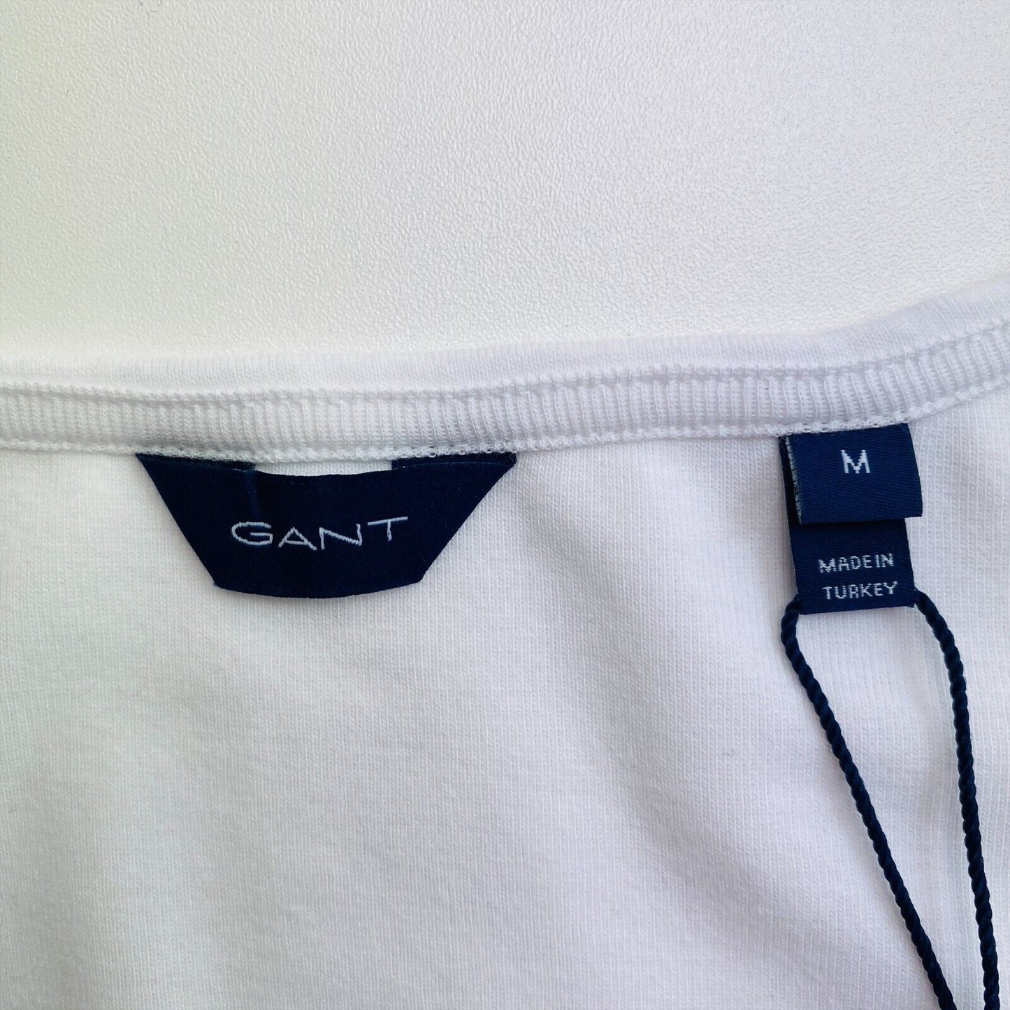 GANT White 1x1 Rib Round Neck T Shirt Size M