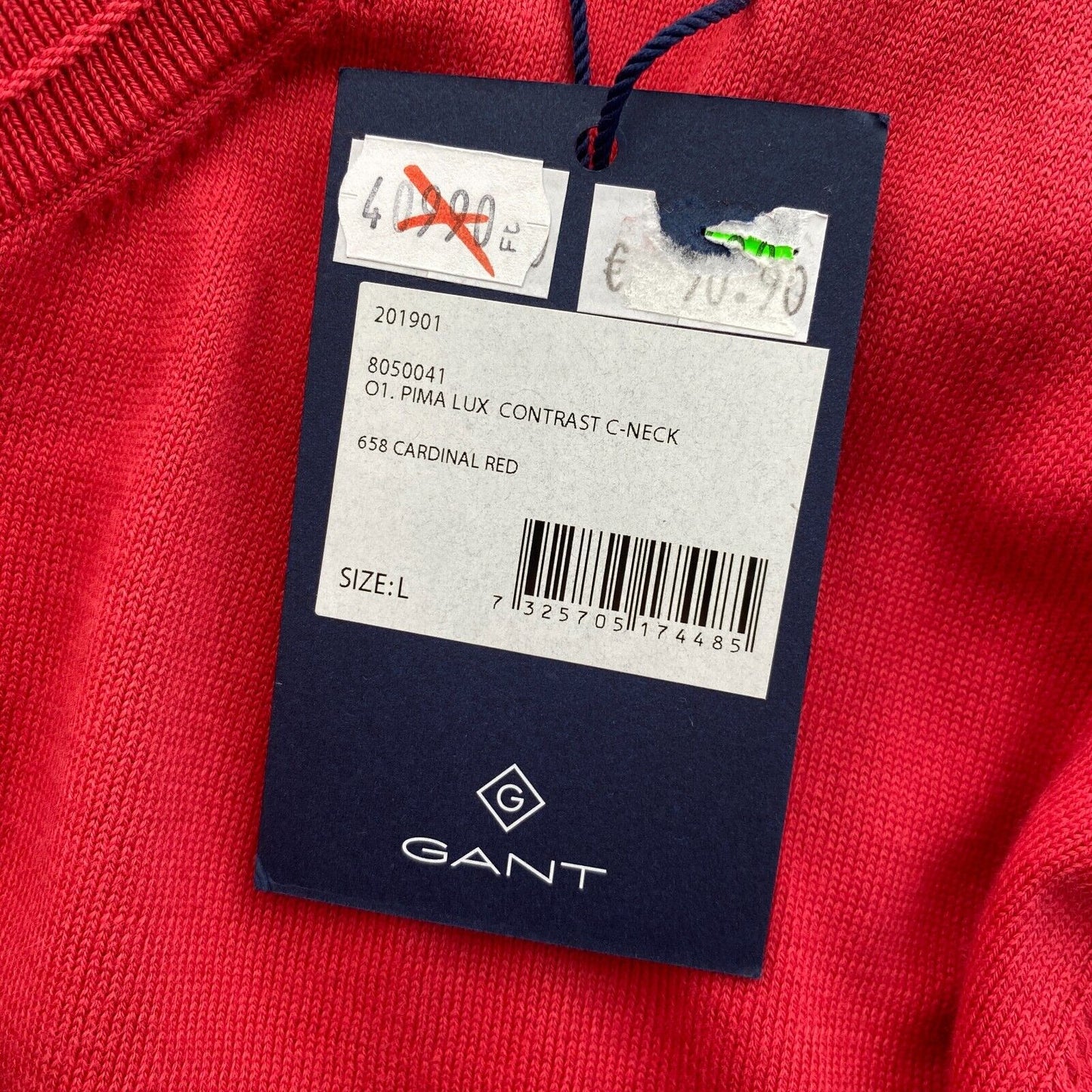 GANT Pinkish Red Pima Lux Contrast Crew Neck Sweater Pullover Size L