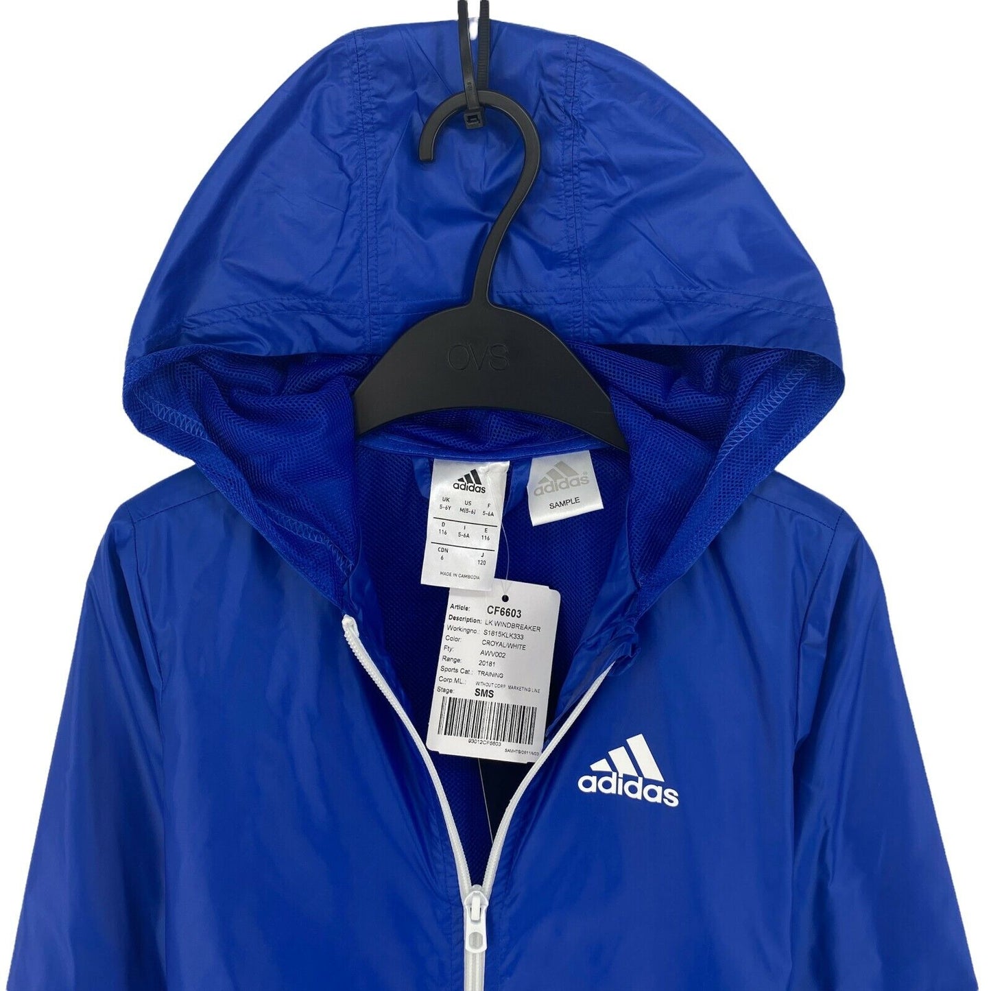 Adidas Windbreaker-Jacke mit Kapuze für Kinder, blau, Größe 5–6 Jahre