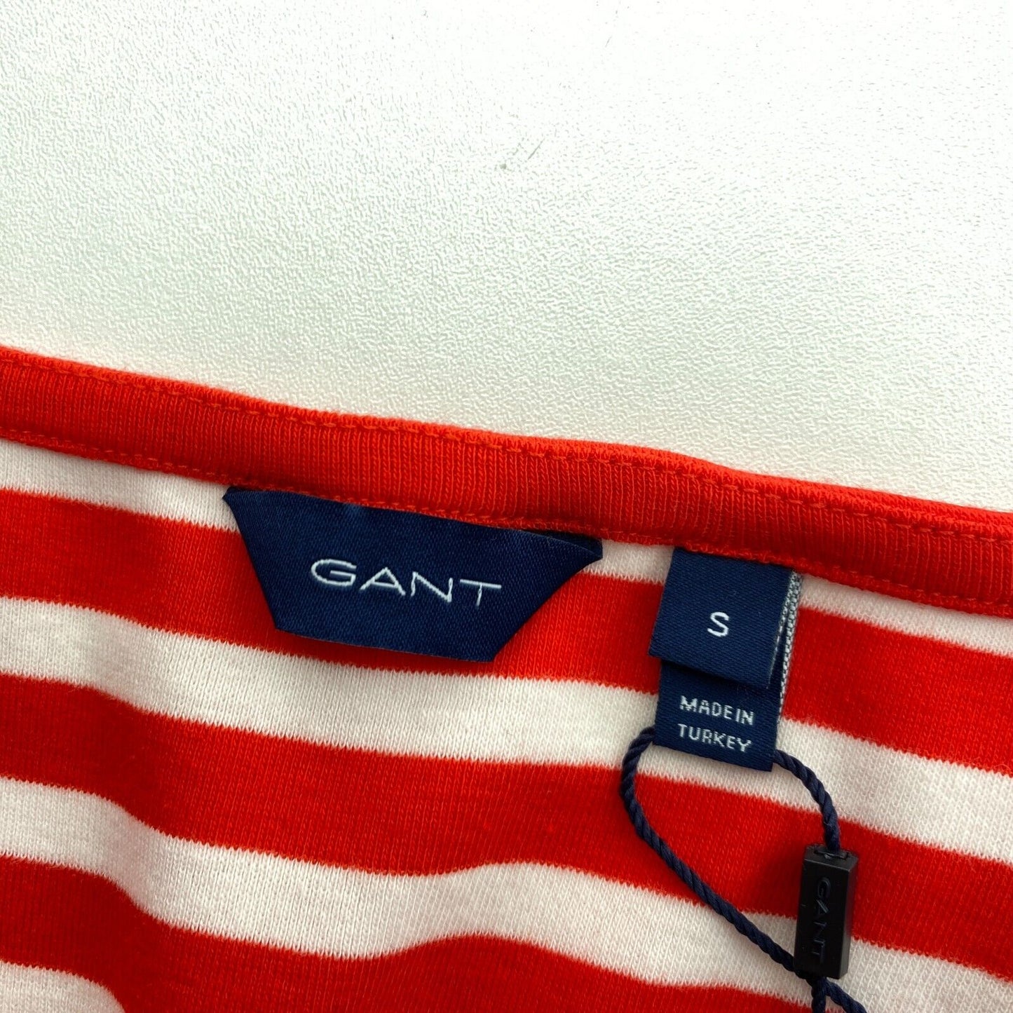 GANT Red Striped 1x1 Rib Scoop Neck Blouse Size S