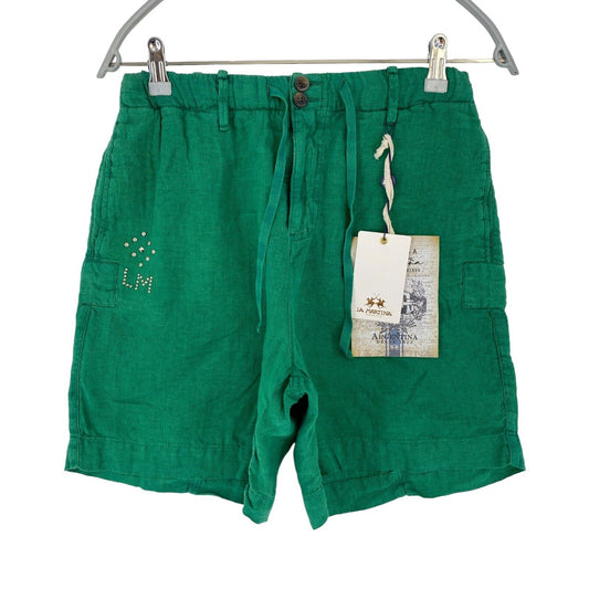 LA MARTINA Short en lin vert coupe décontractée pour femme Taille W28