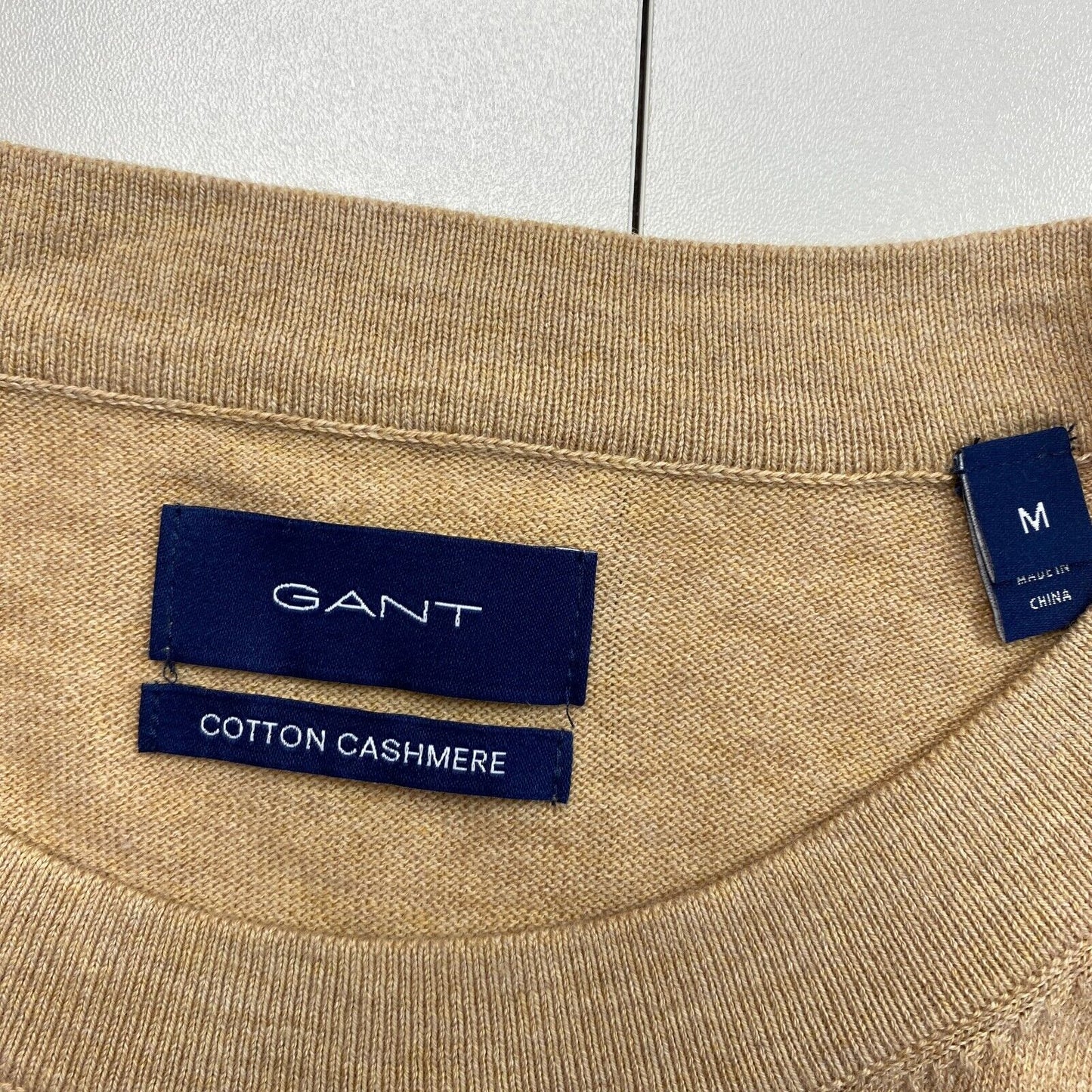 GANT Pull à col rond en coton et cachemire marron clair Taille M