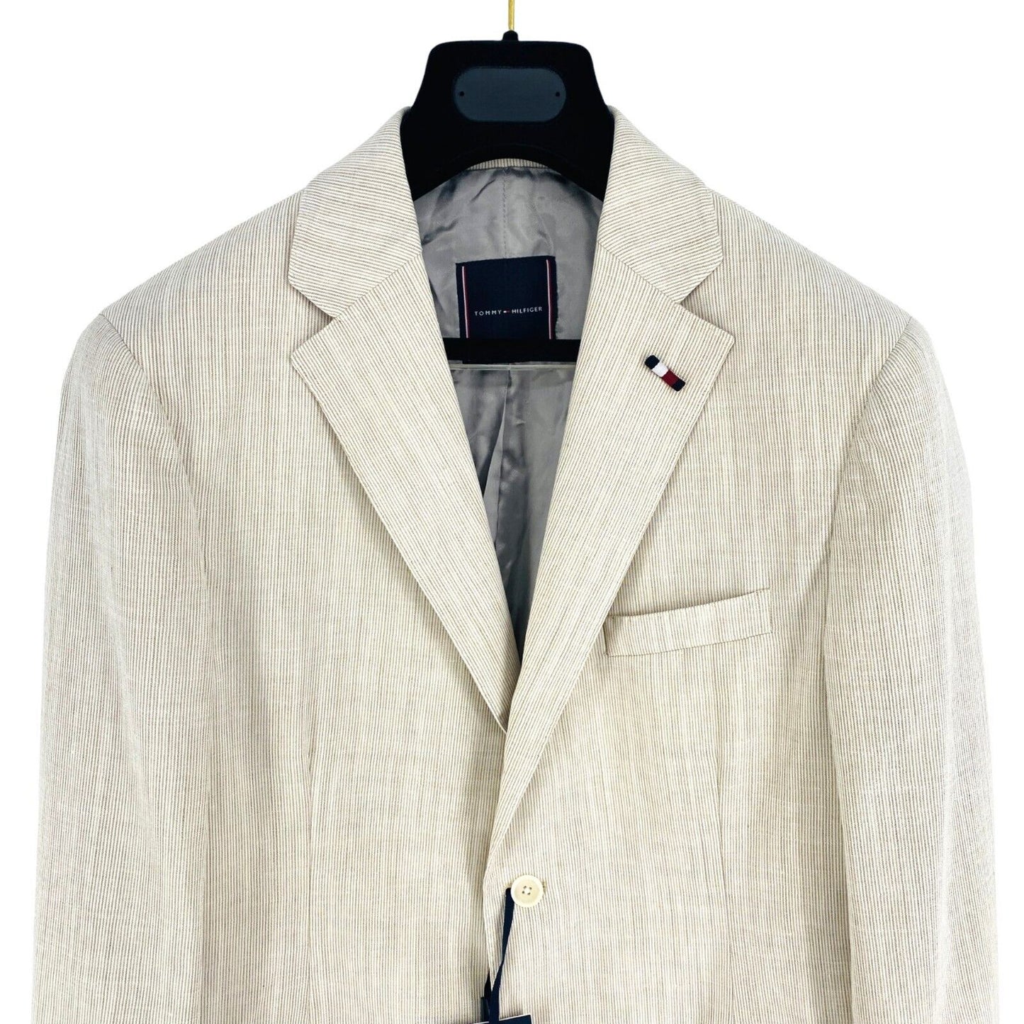 TOMMY HILFIGER Men Beige Slim Fit Wool Linen Blazer Jacket Size EU 52 UK/US 42