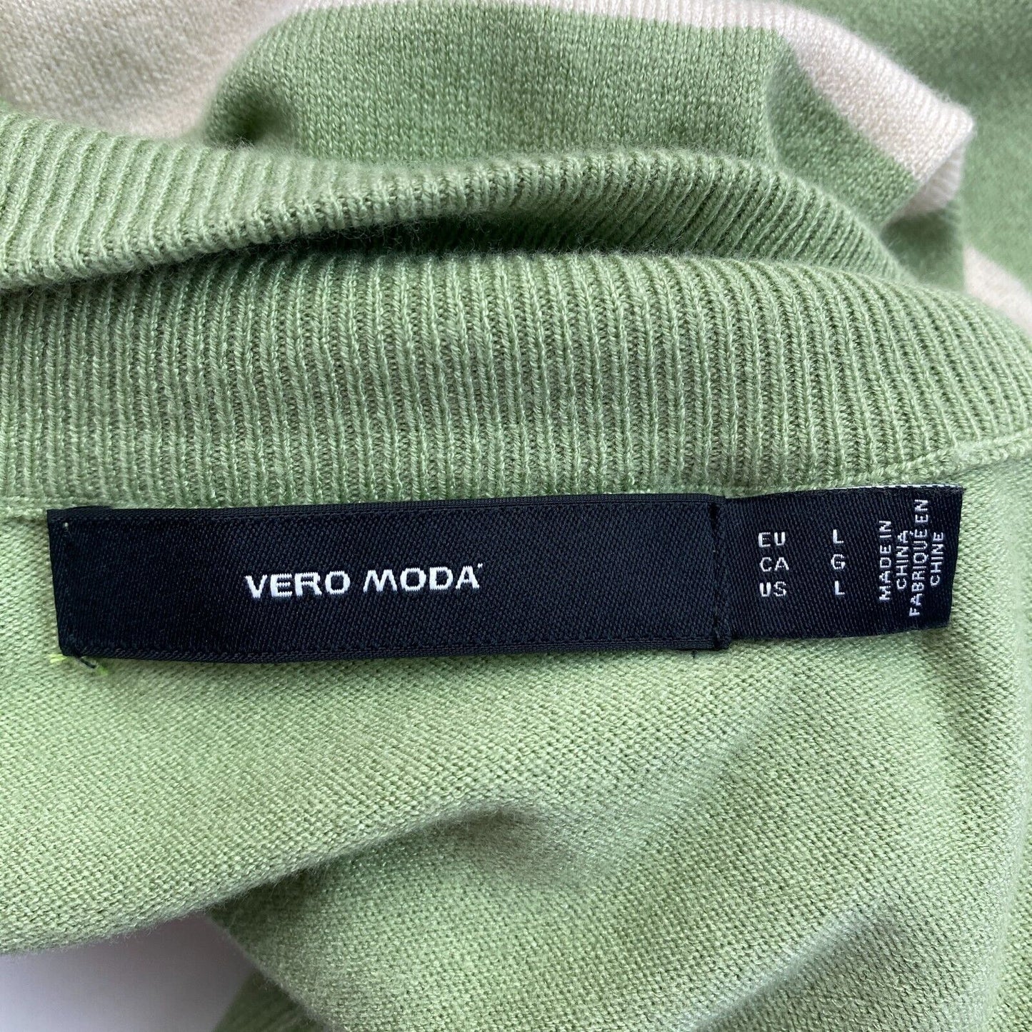 VERO MODA Womens Green Striped High Neck Sweater Jumper Size L