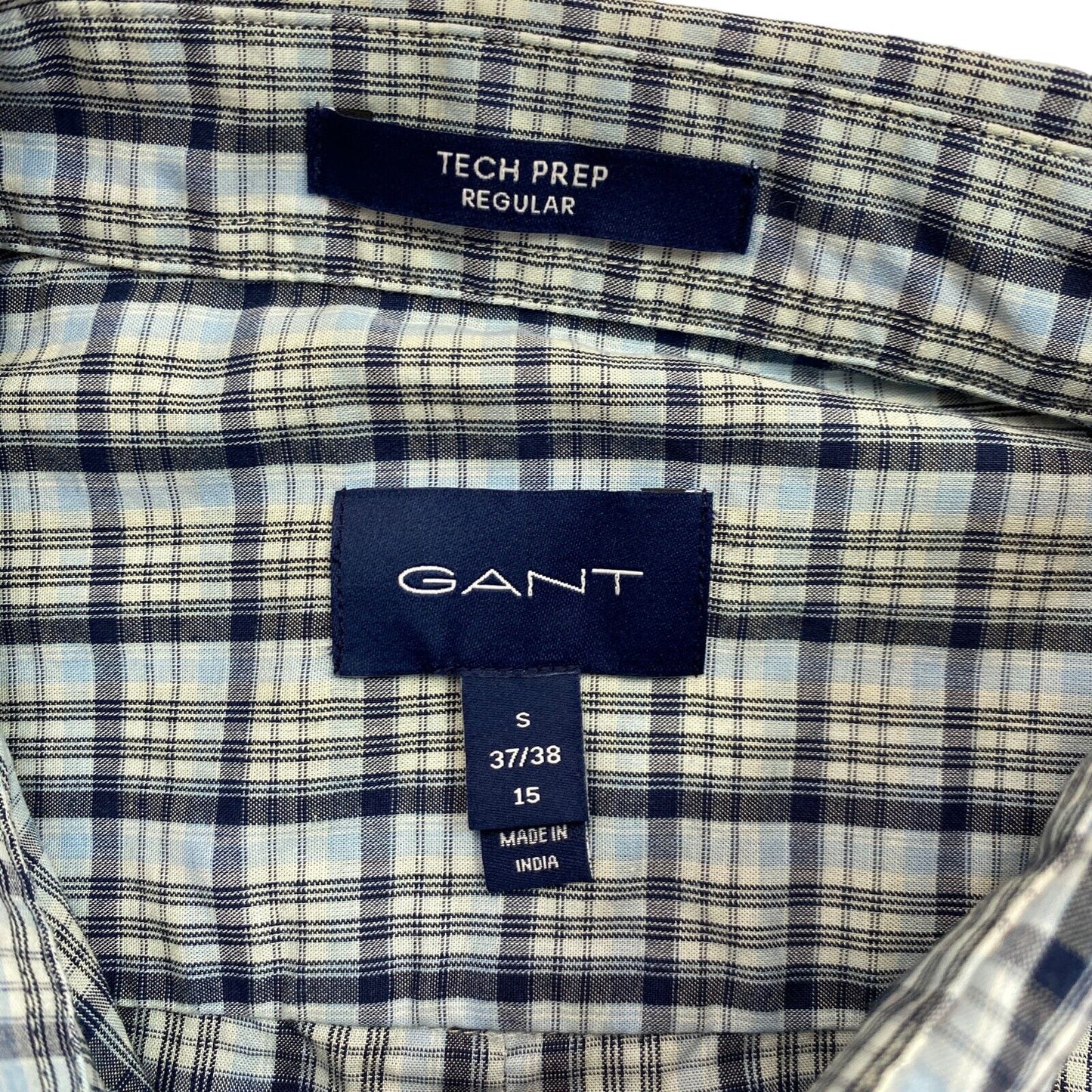 GANT Blue Tech Prep Indigo Check Regular Fit Shirt Size S 37/38 15