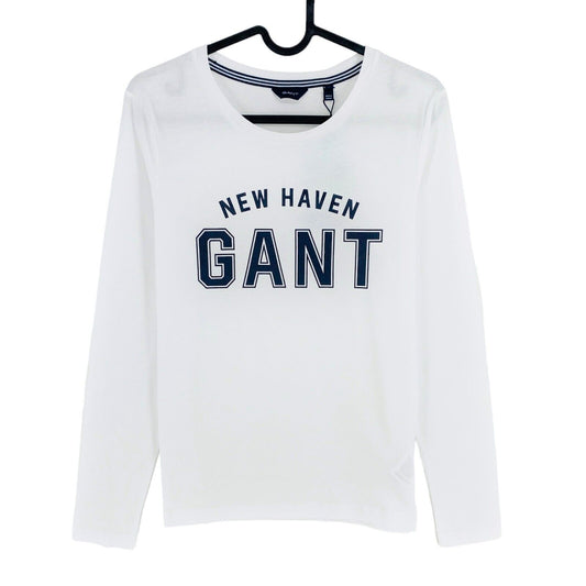 GANT White Logo Crew Neck Long Sleeves T Shirt Size S