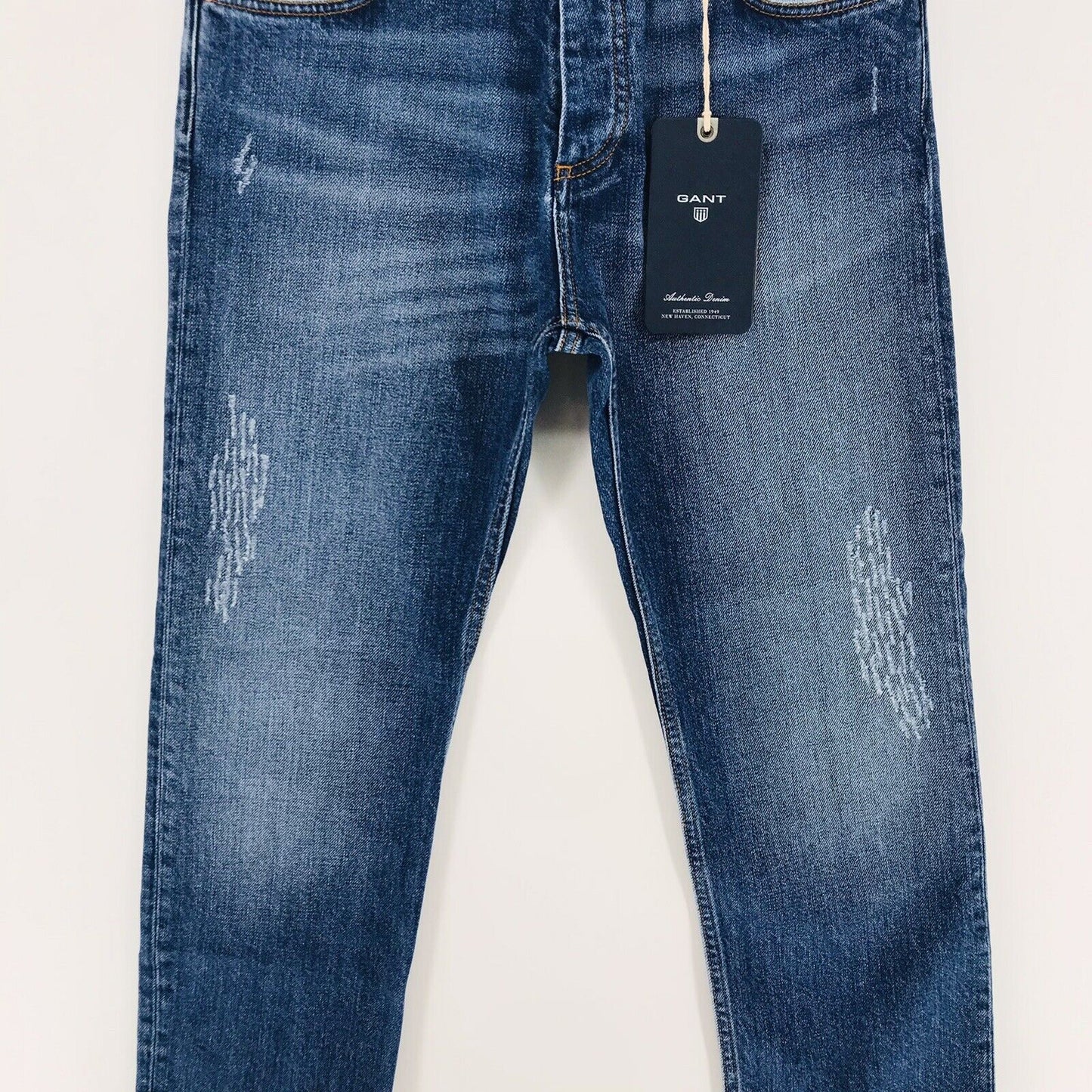 €145 GANT Women Blue Regular Straight Fit Distressed Ripped Cropped Jeans W27