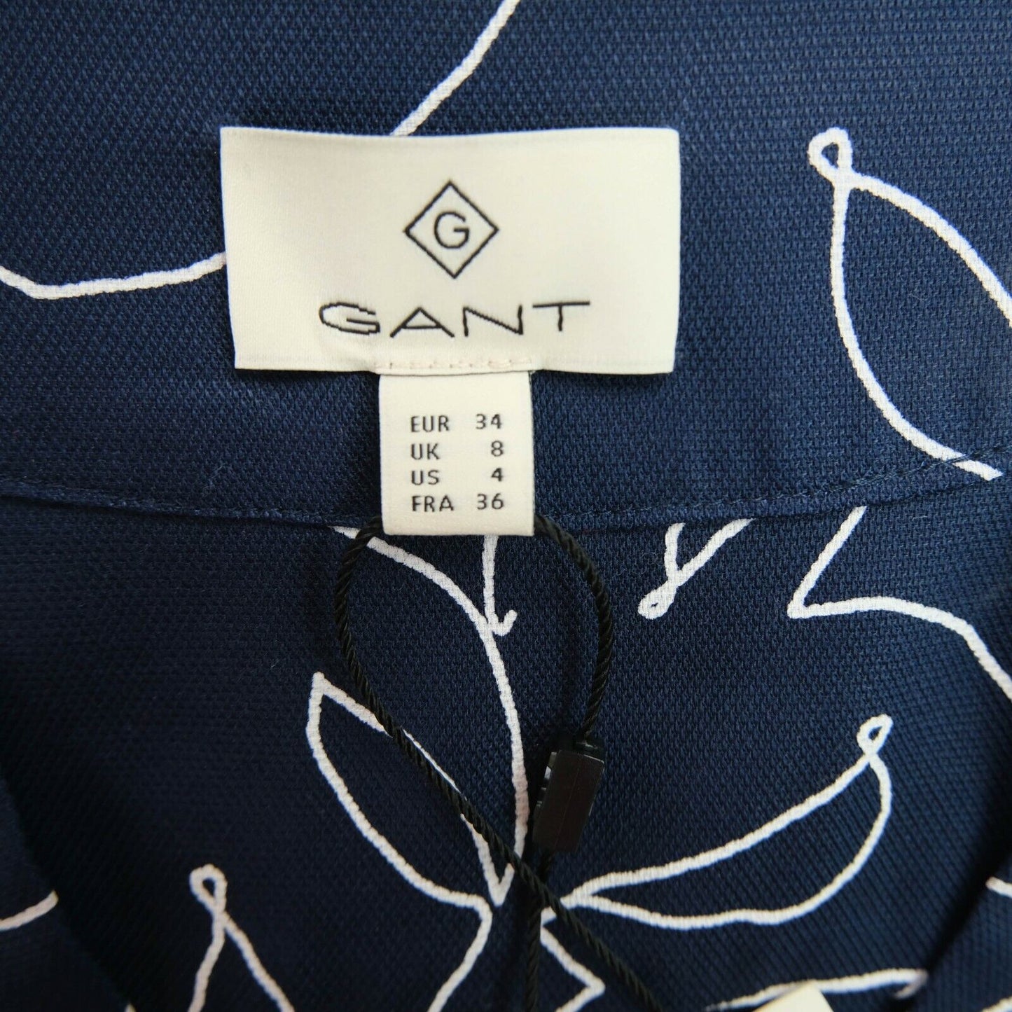 GANT Bleu Marine Col V Popover Imprimé Dove Blouse Taille EU 34 UK 8 US 4