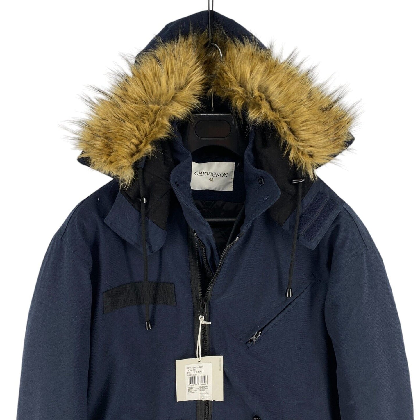 RRP €450 Chevignon Men Navy Blue Padded Hooded Parka Jacket Coat Size L