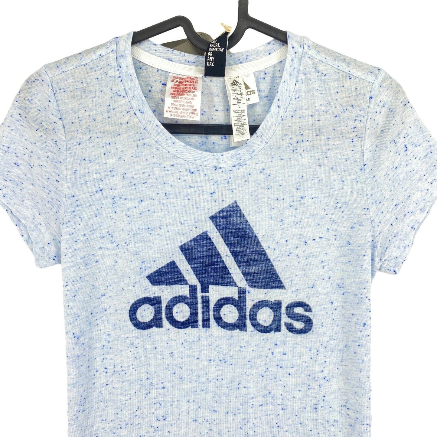 Adidas T-Shirt mit Rundhalsausschnitt und großem Logo, Hellblau, Größe 11–12 Jahre