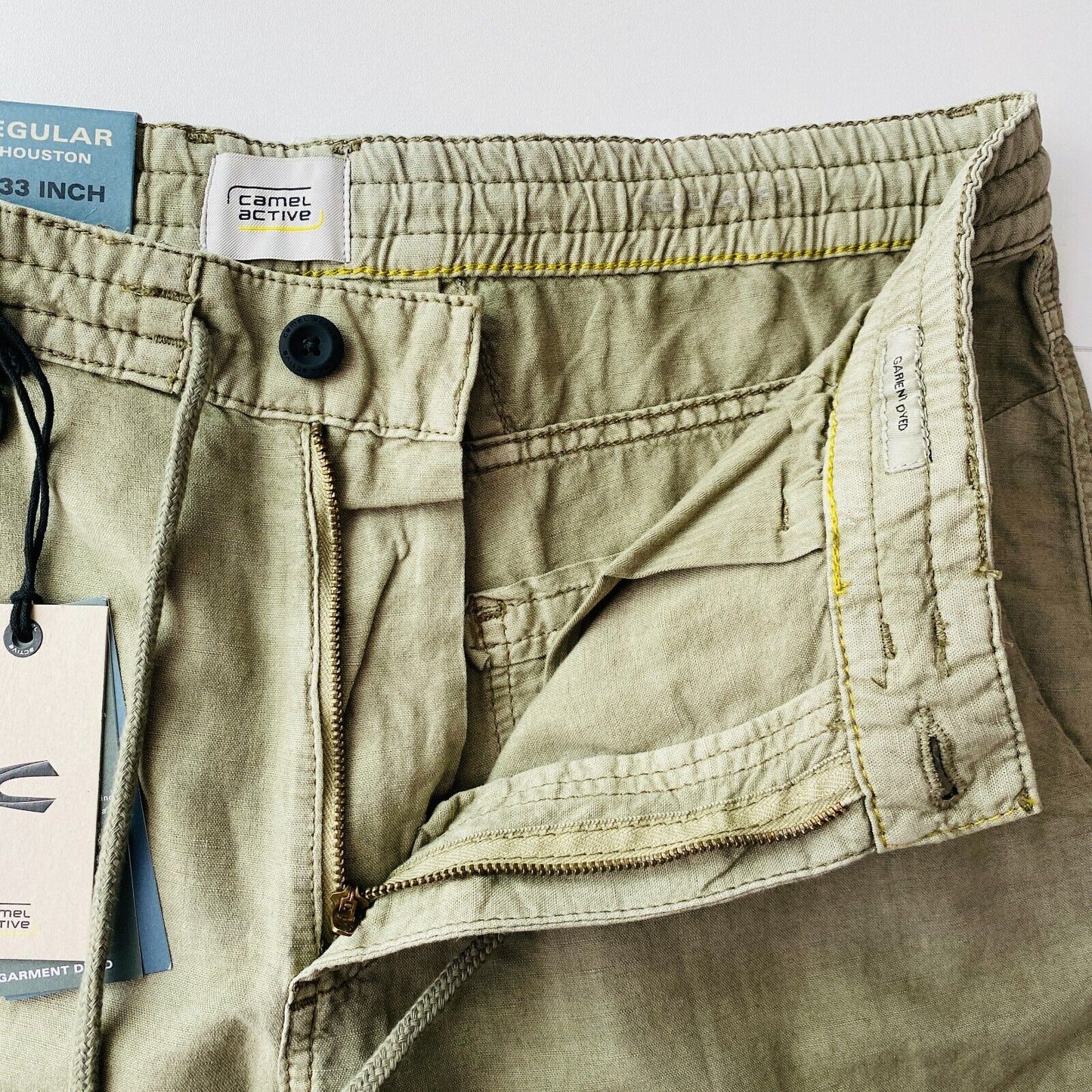 Camel Active Mens Green Regular Fit Linen Blend Shorts Size W33