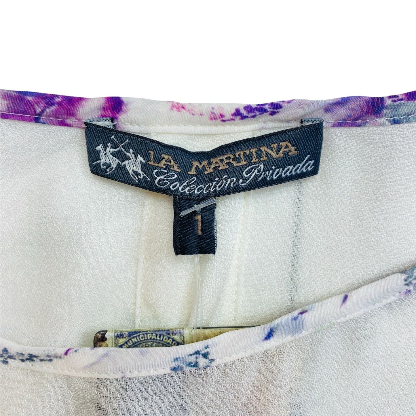 LA MARTINA White Short Sleeves Crew Neck Crepe Viscose Blouse Size 1 / XS