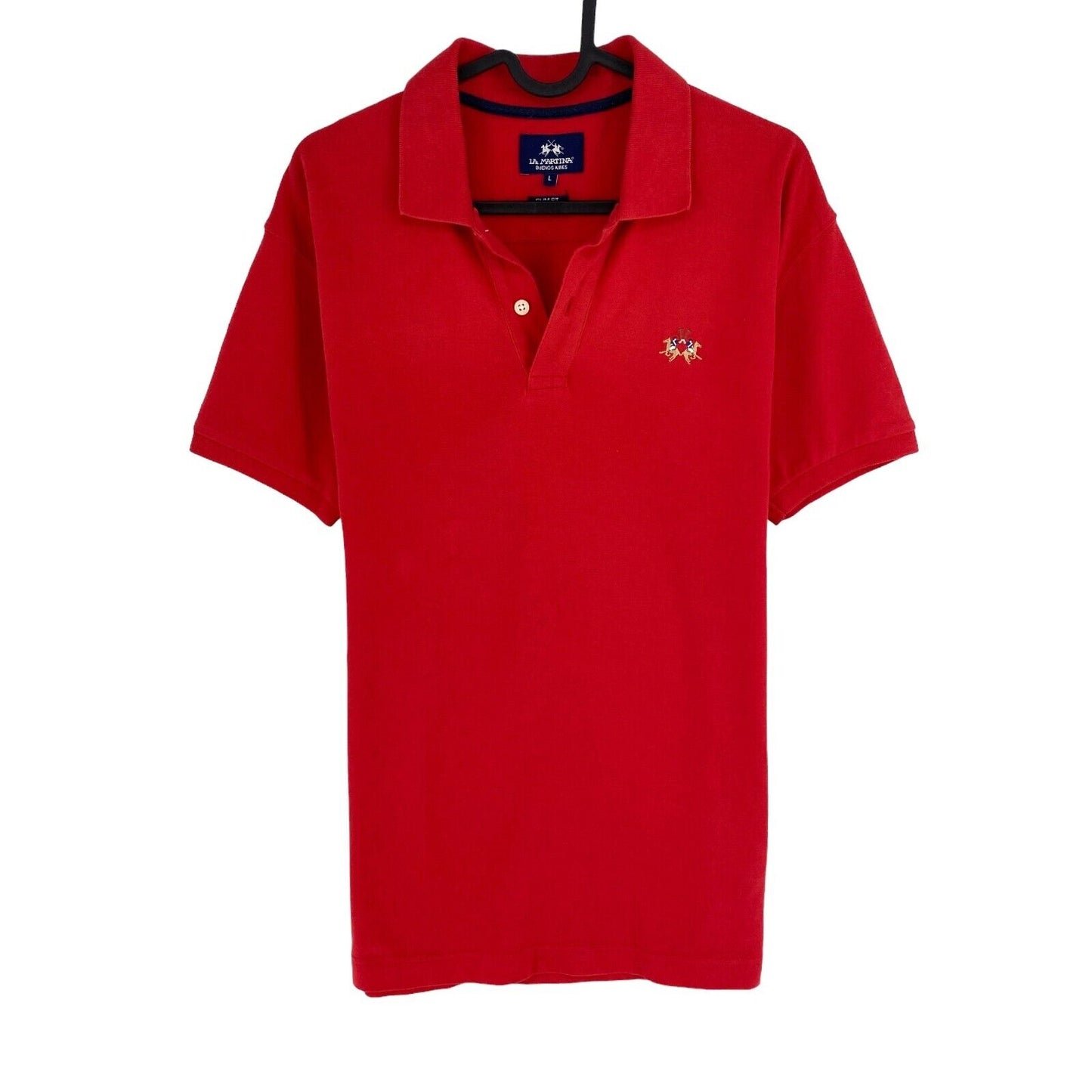 LA MARTINA Men Red Solid Piquet Slim Fit Short Sleeve Polo Shirt Size L