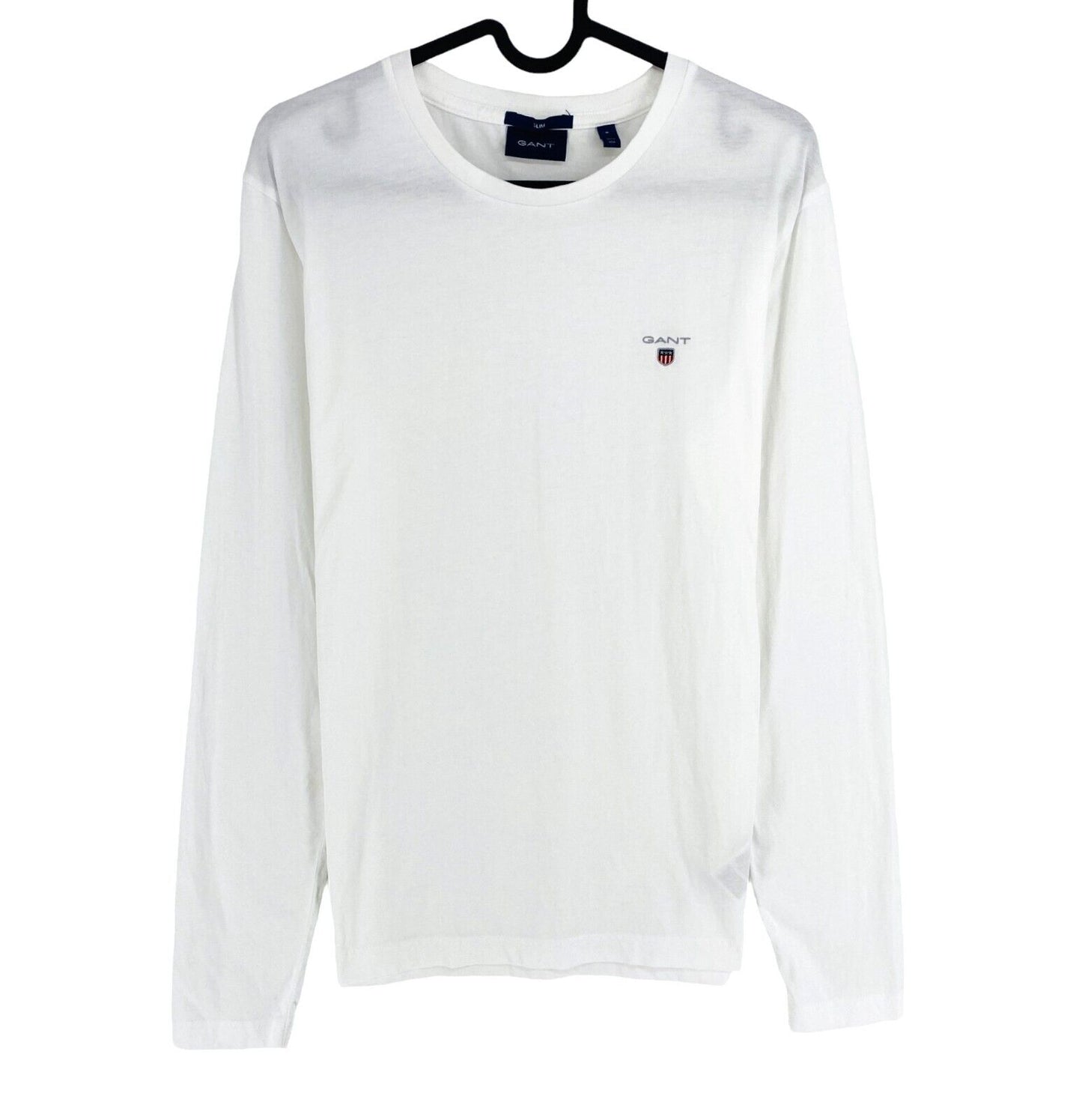 GANT Men White Original Slim Fit Crew Neck Long Sleeve T Shirt Size S