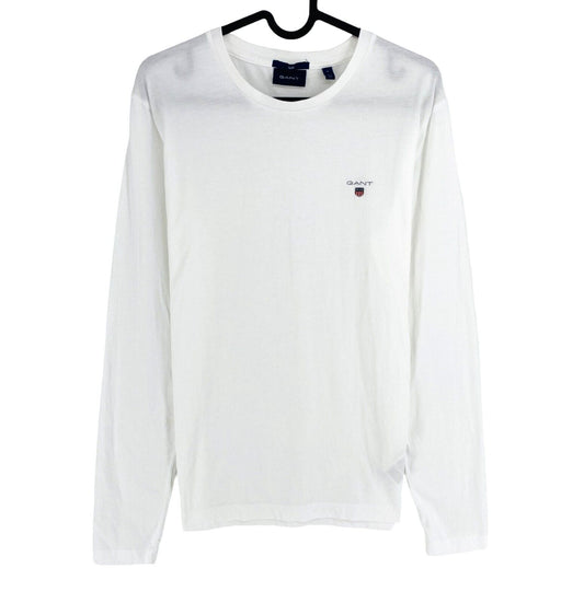 GANT Men White Original Slim Fit Crew Neck Long Sleeve T Shirt Size S