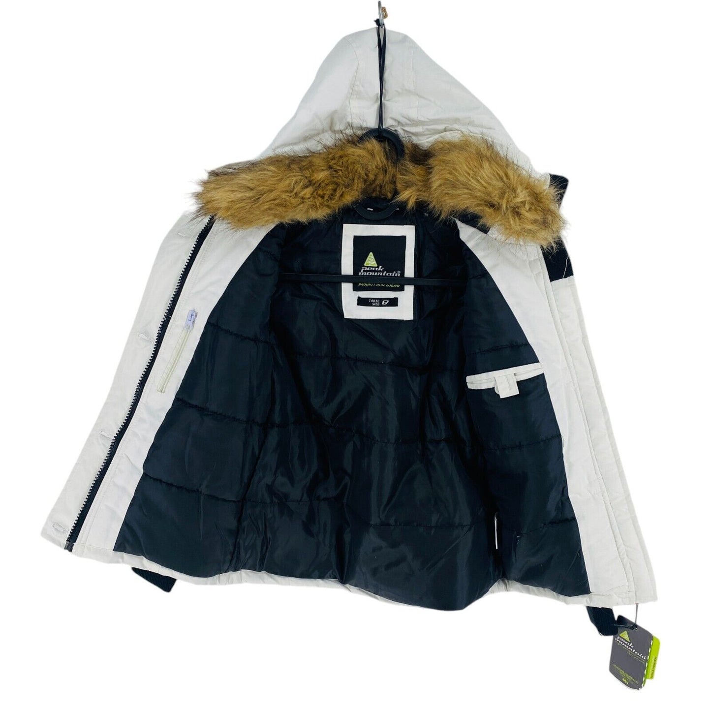 Peak Mountain Girls White Hooded Ski Parka Jacket Coat Size 8 Years