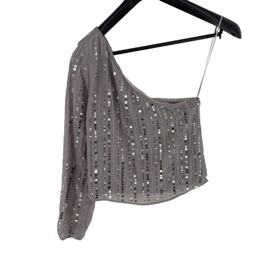 BSB Collection Women Grey Sequin One Shoulder Blouse Size EU 40 UK 12 US 10