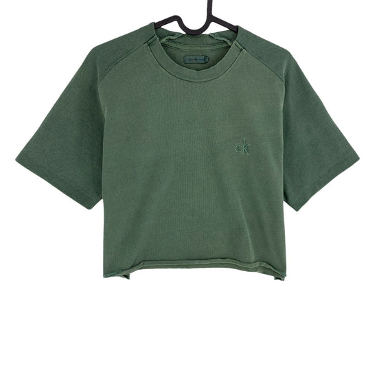 CALVIN KLEIN JEANS Dark Green Crew Neck Cropped Top T Shirt Size M