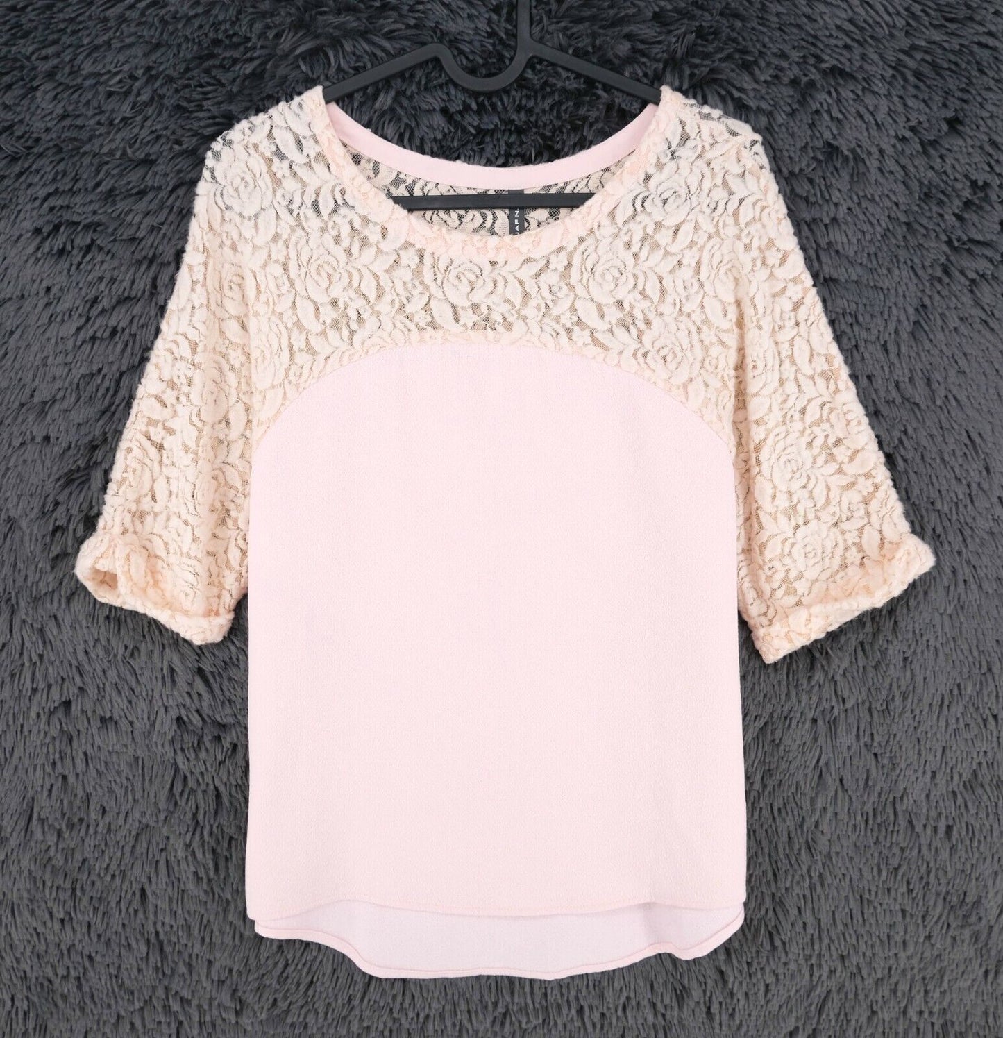 NAF NAF Light Pink Lace Crew Neck Blouse Size 38