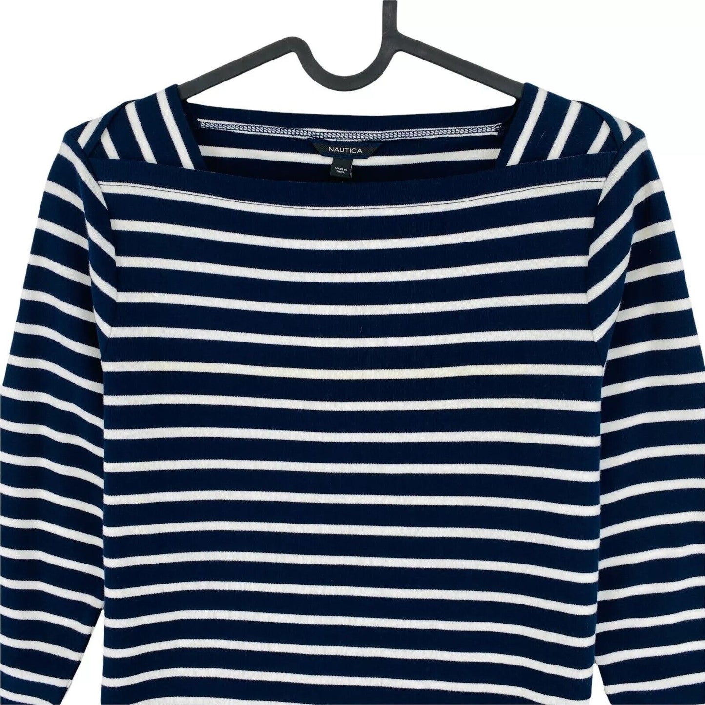 NAUTICA Women Navy Blue Striped Crew Neck Sweater Jumper Size 2XS XXS