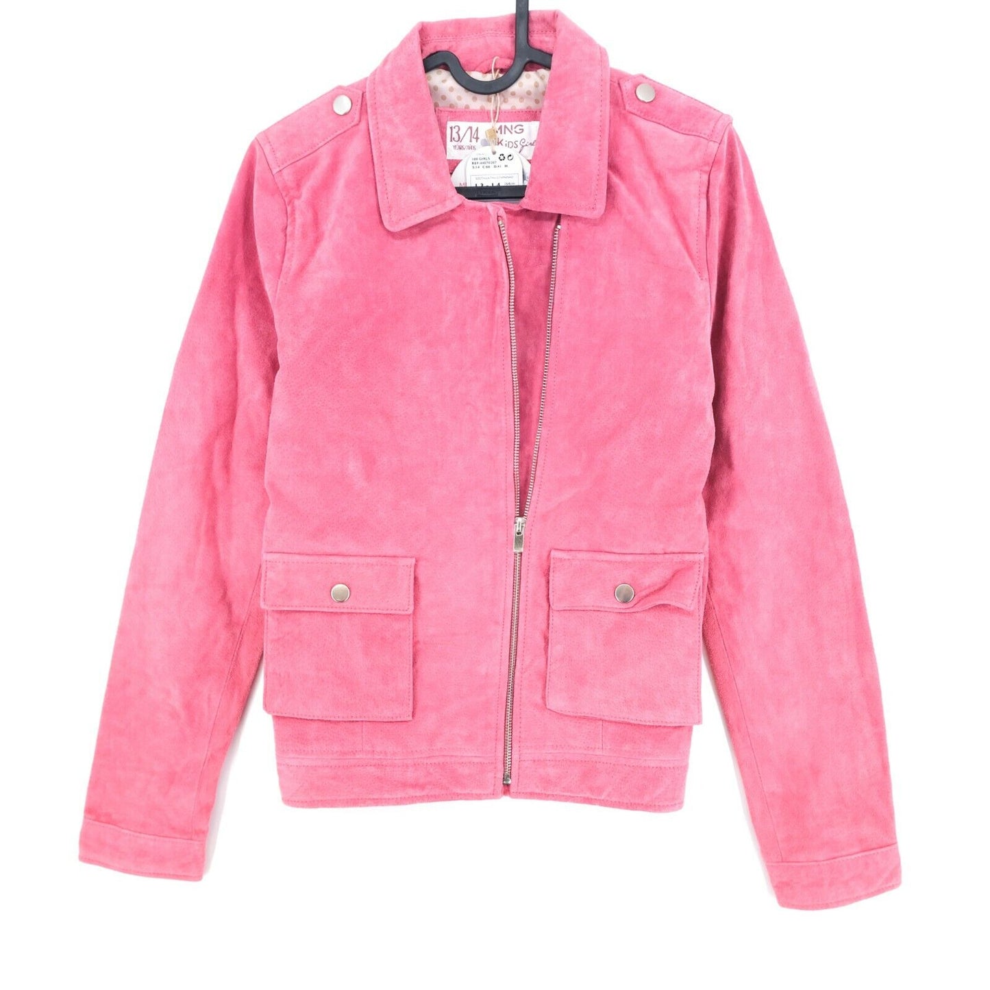 MNG Bikerjacke aus Leder für Mädchen, Rosa, Größe 13–14 Jahre, 164 cm