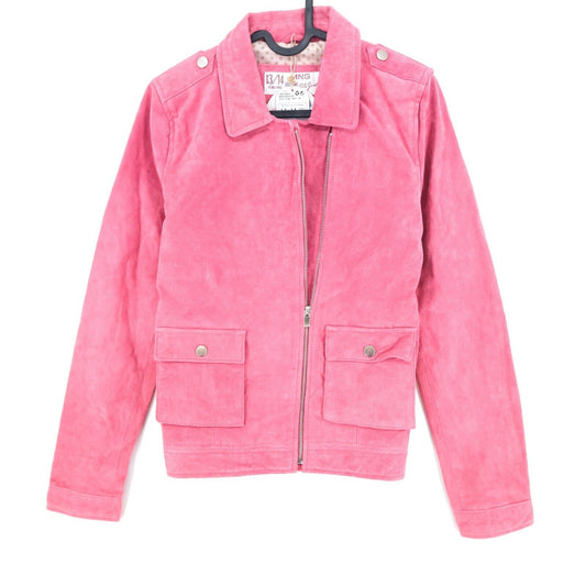 MNG Girls Pink Leather Biker Jacket Size 13-14 Years 164 cm