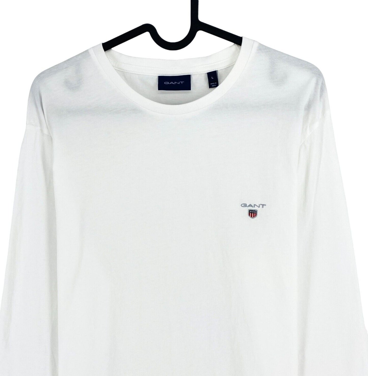 GANT Men White Original Crew Neck Long Sleeves T-Shirt Size L