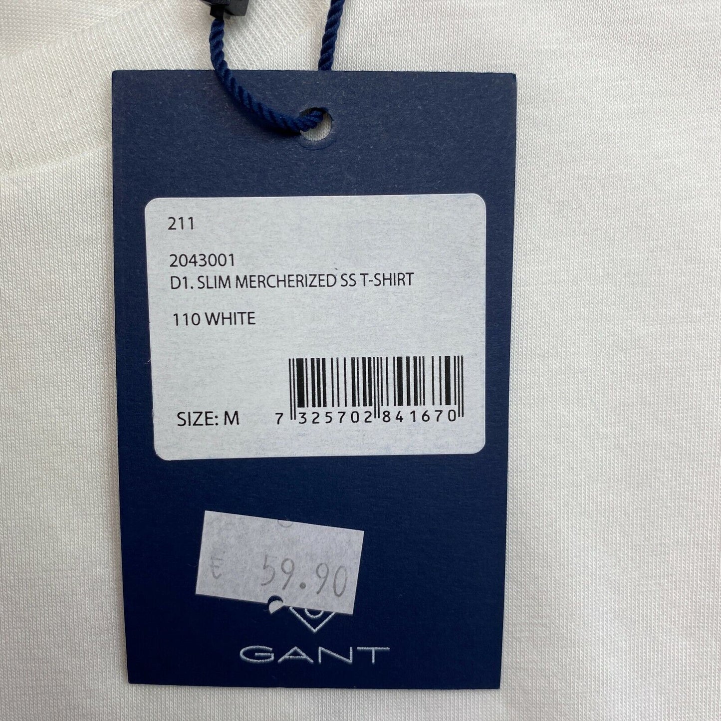 GANT White Slim Mercherized Crew Neck T Shirt Size M