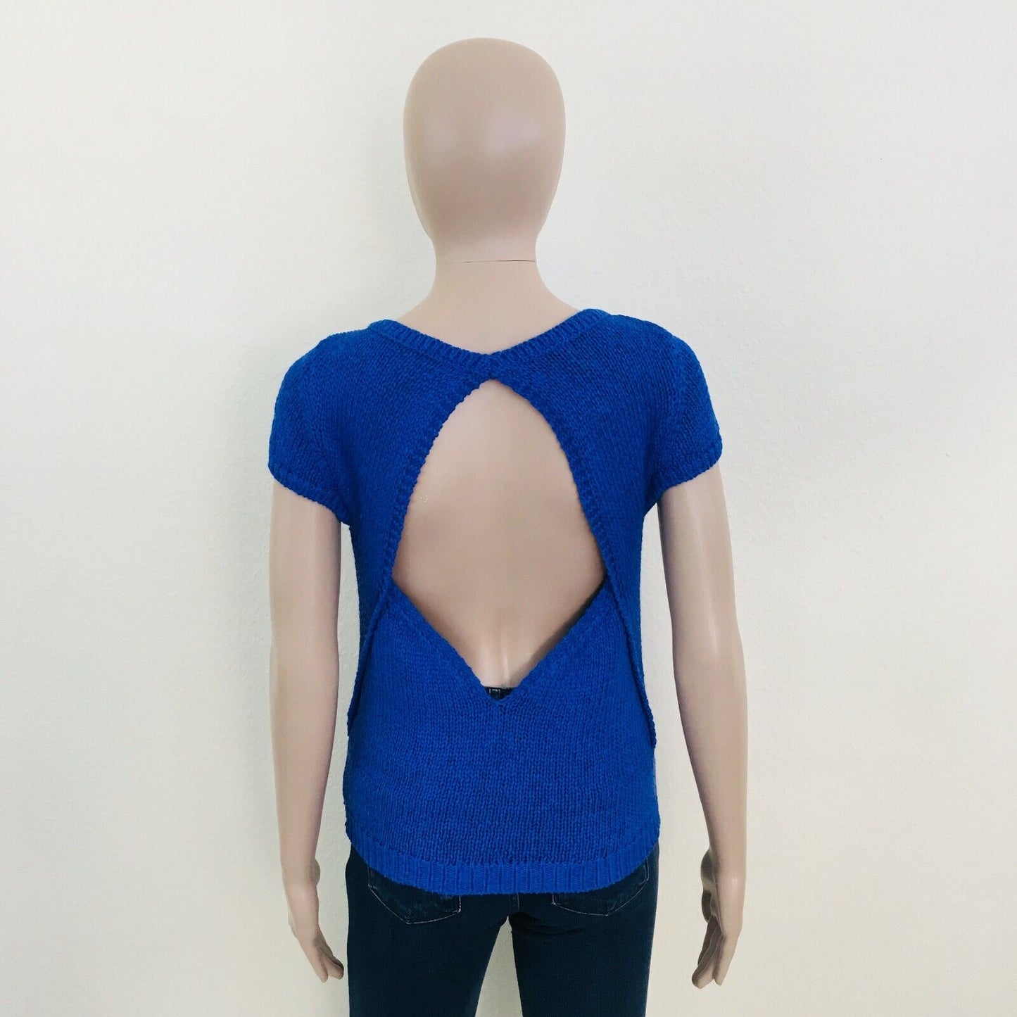 ZARA Blue Round Neck Cotton Knit T Shirt Top Jumper Size S