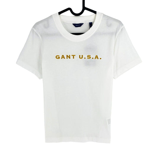 GANT Women White Logo Crew Neck Short Sleeves T Shirt Size S