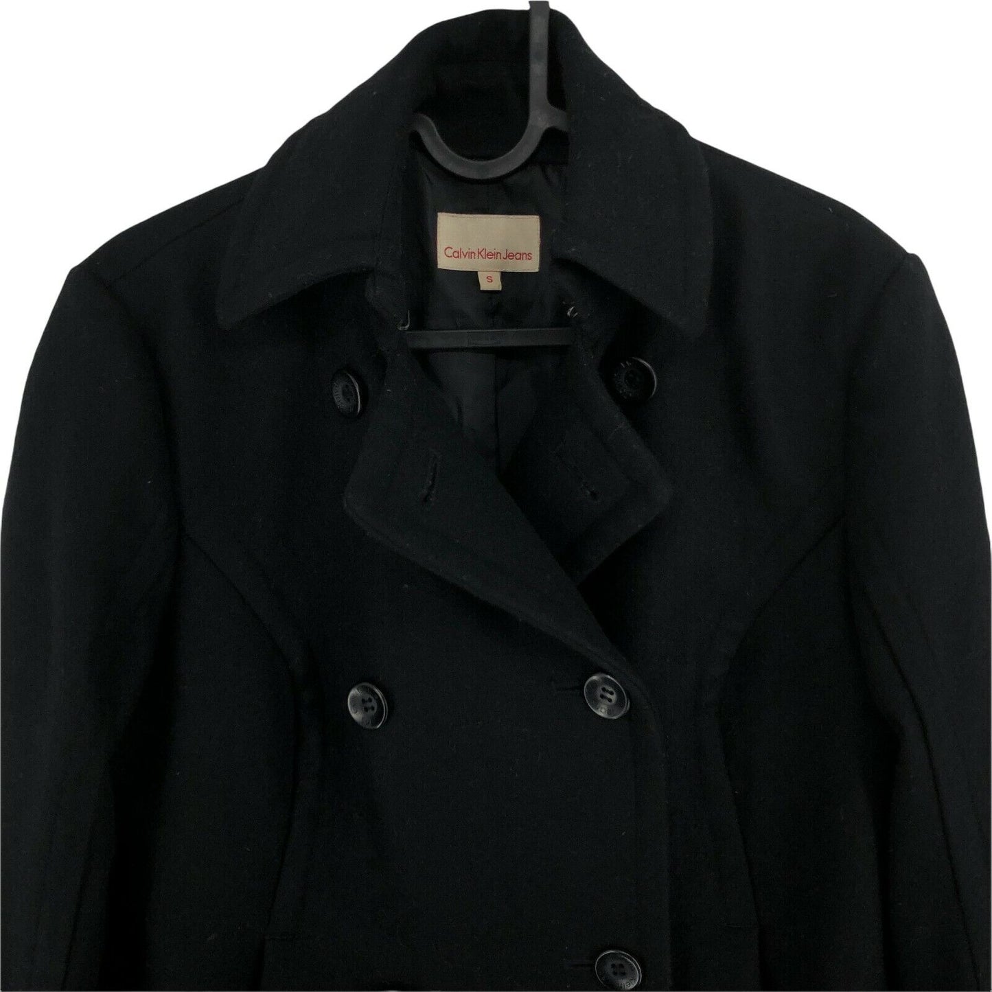 CALVIN KLEIN Black Wool Blend Pea Coat Jacket Size S