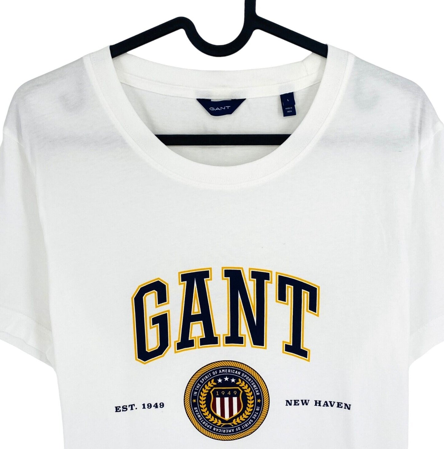 GANT Women White Logo Crew Neck Short Sleeve T Shirt Size L