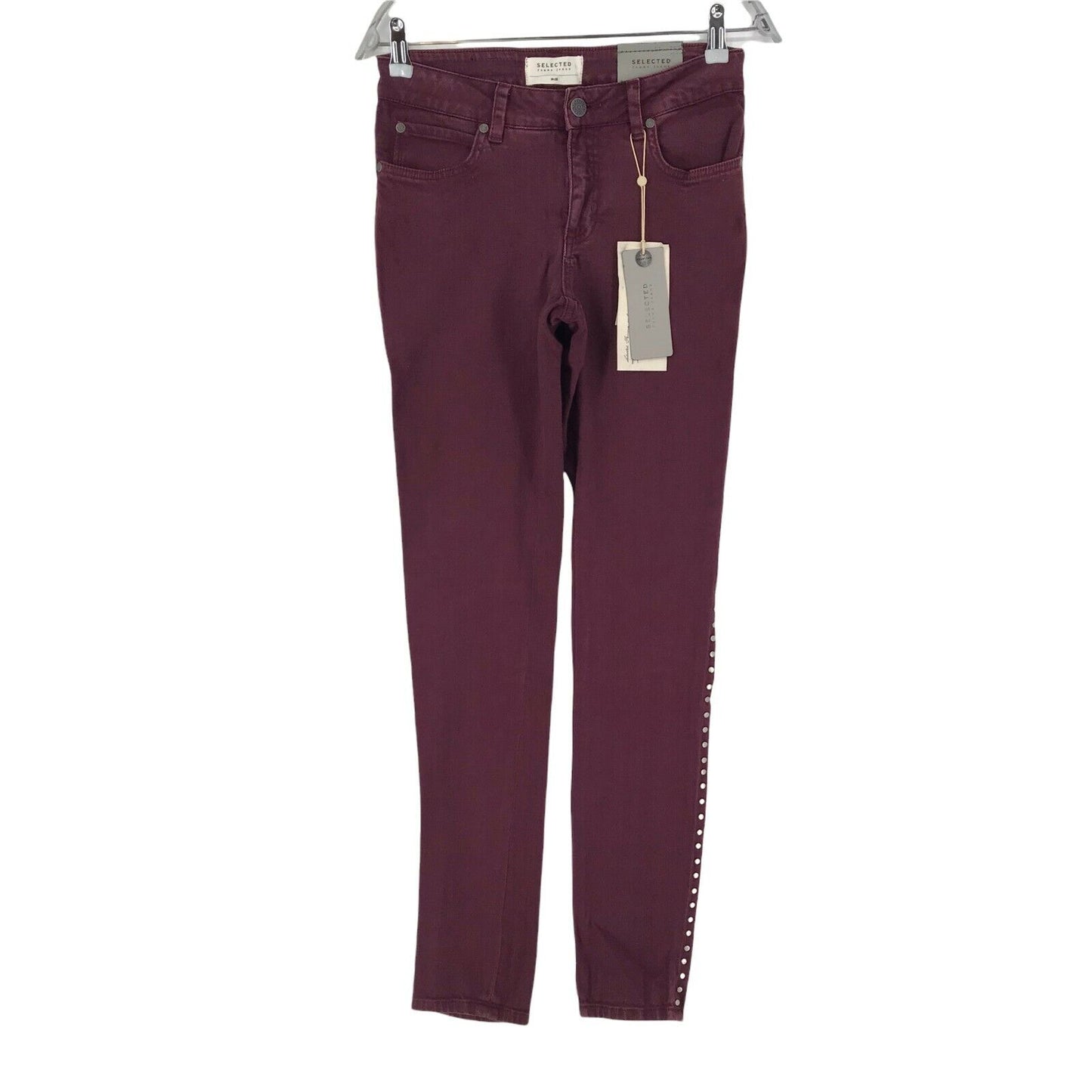 SELECTED Damen Jeans Skinny Fit, Dunkelkirschrot, Bordeaux, Größe W28