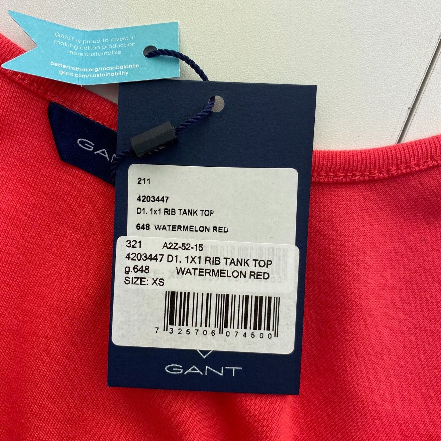 GANT Red 1x1 Rib Tank Top Size XS