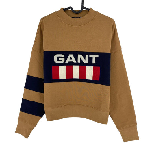 GANT Brown Retro Logo Block Crew Neck Jumper Sweater Size XS