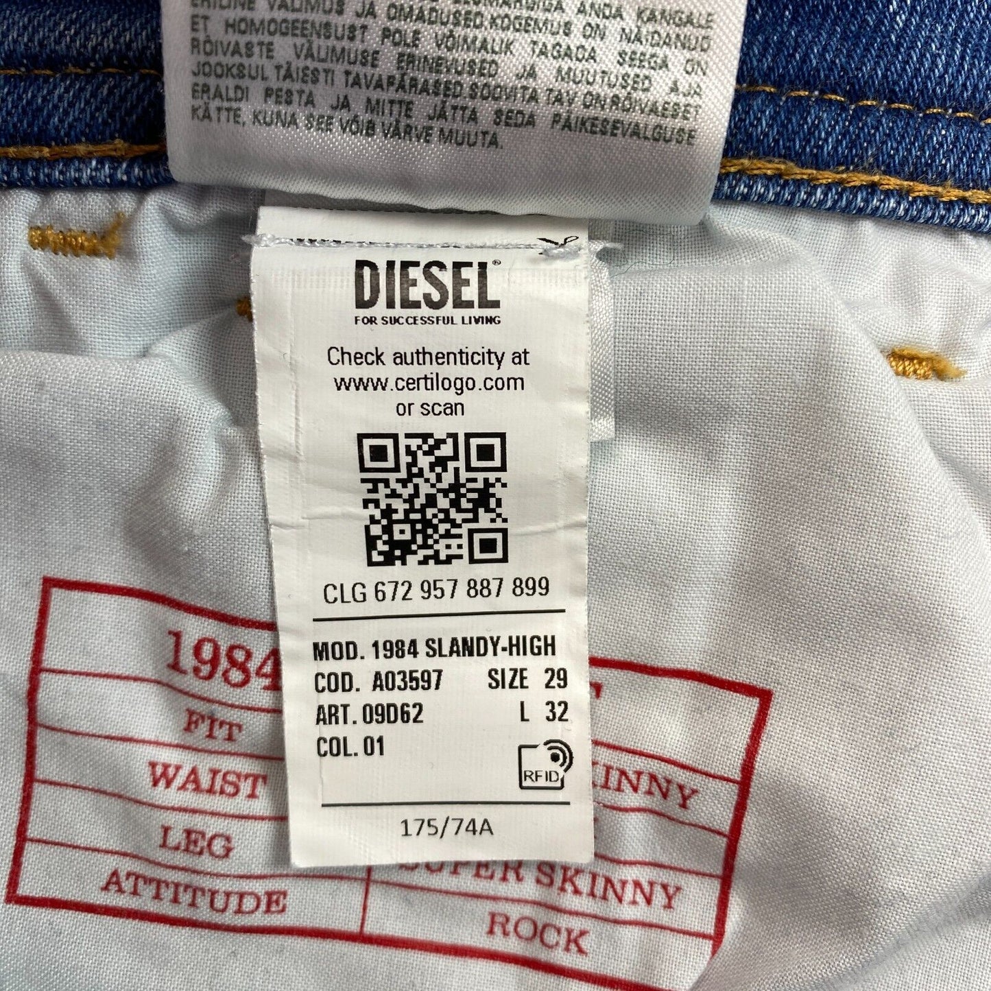 DIESEL Dark Blue High Waist Super Skinny Jeans Size W29 L32