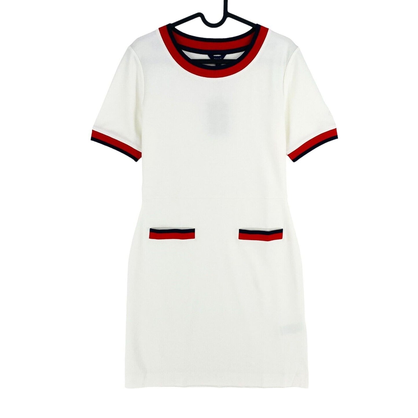 GANT Women White Stripe Details SS Jersey Dress Size M