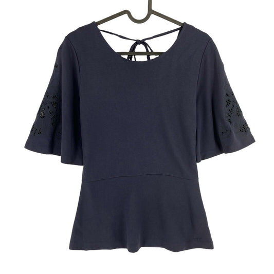 GANT Navy Blue Meadow Hole Seam Jersey Top Size S