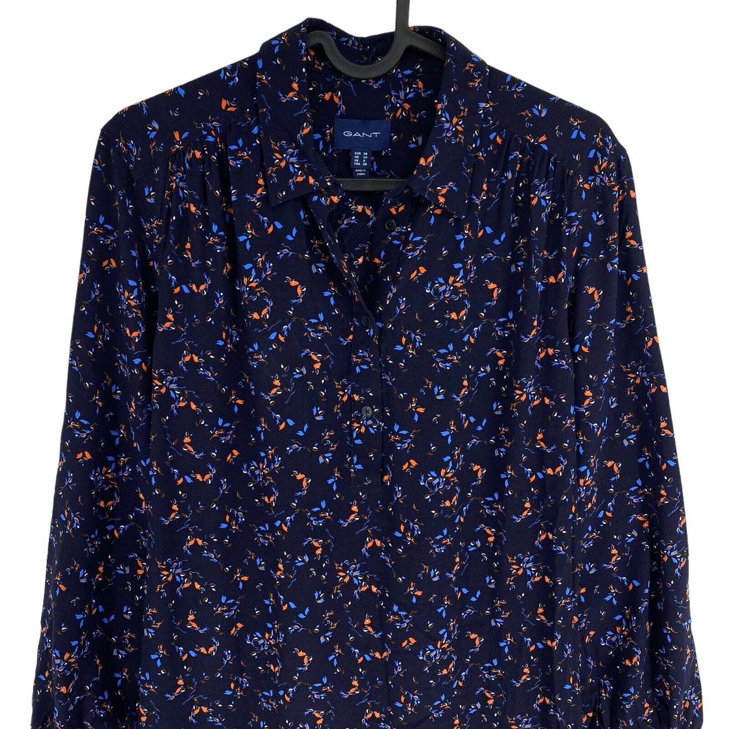 GANT Navy Blue Pleated Long Sleeves Floral Dress Size EU 36 UK 10 US 6