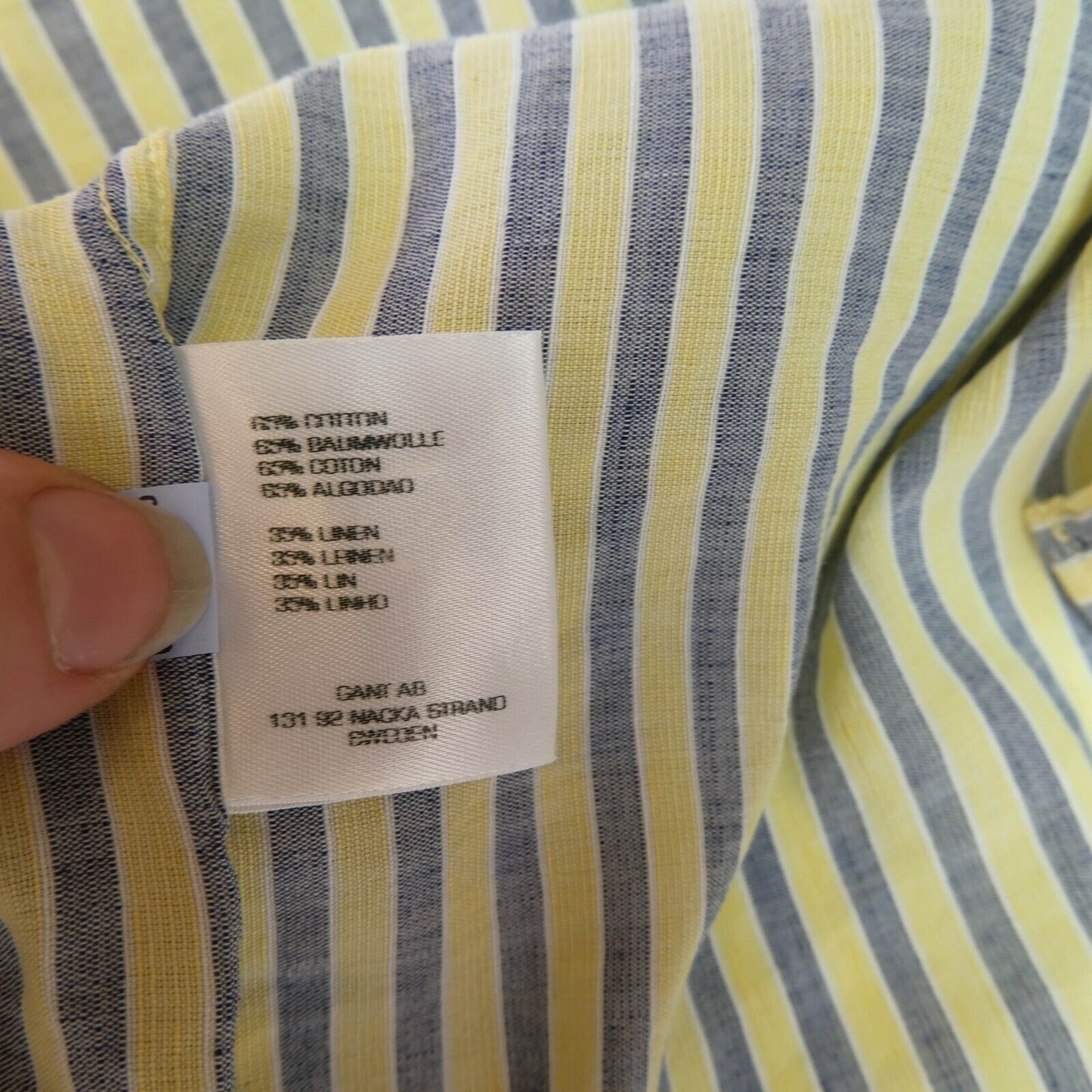 GANT Yellow Stripe Linen Blend Regular Fit Shirt Size S