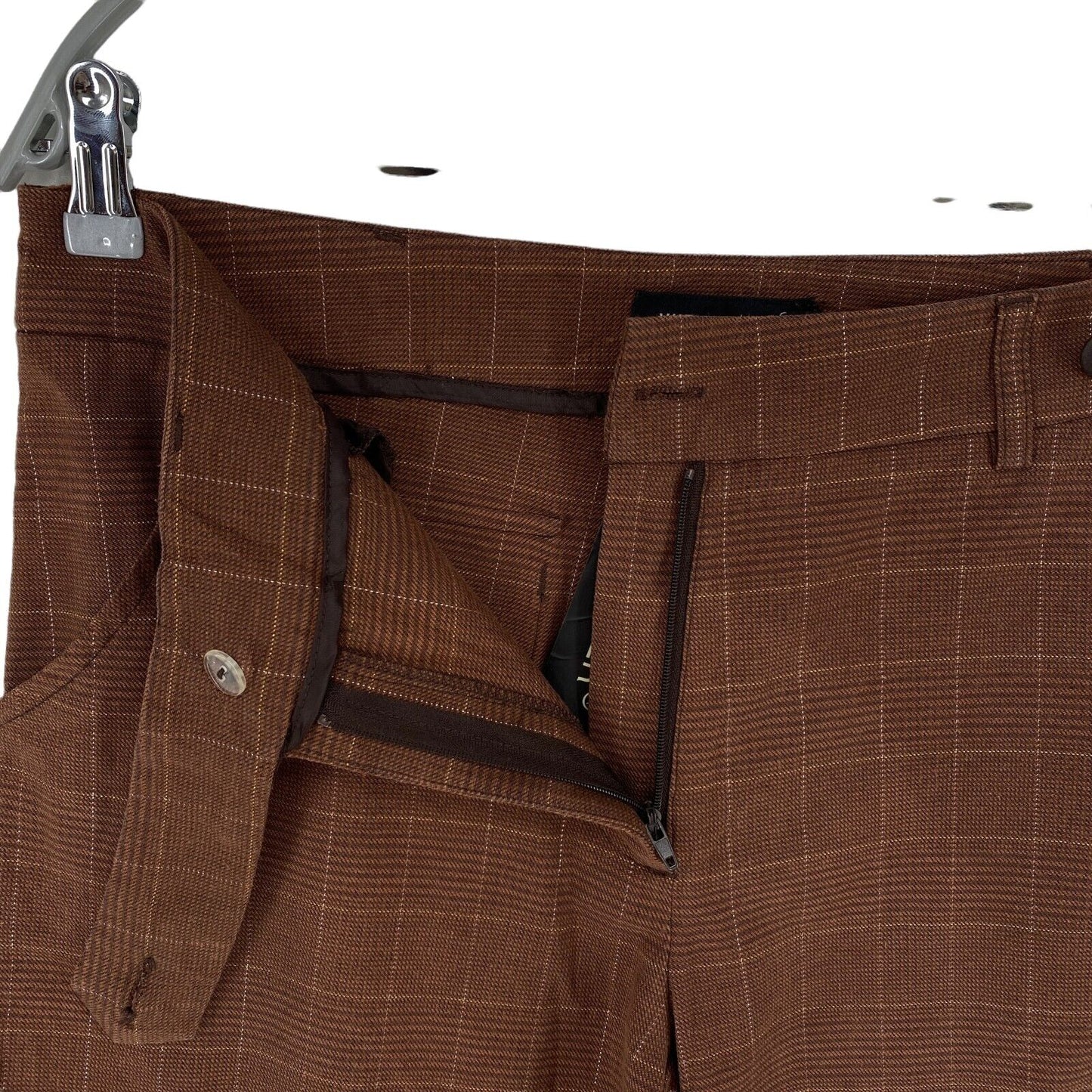 VUE SUR MER Plaid Brown Cotton Blend Capri Trousers Pants Size EU 40 W32