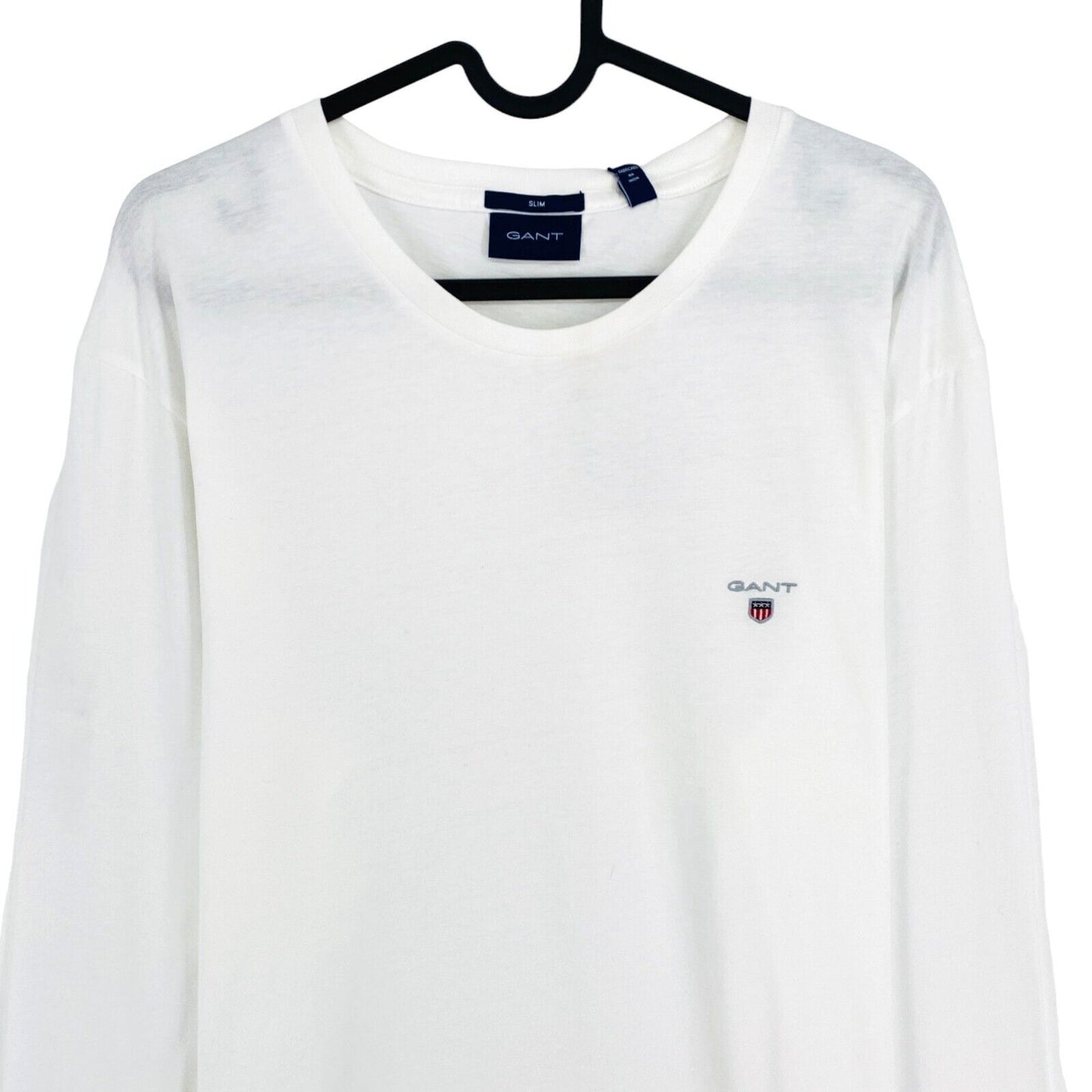 GANT White Original Slim Fit Crew Neck Long Sleeves T Shirt Size XL