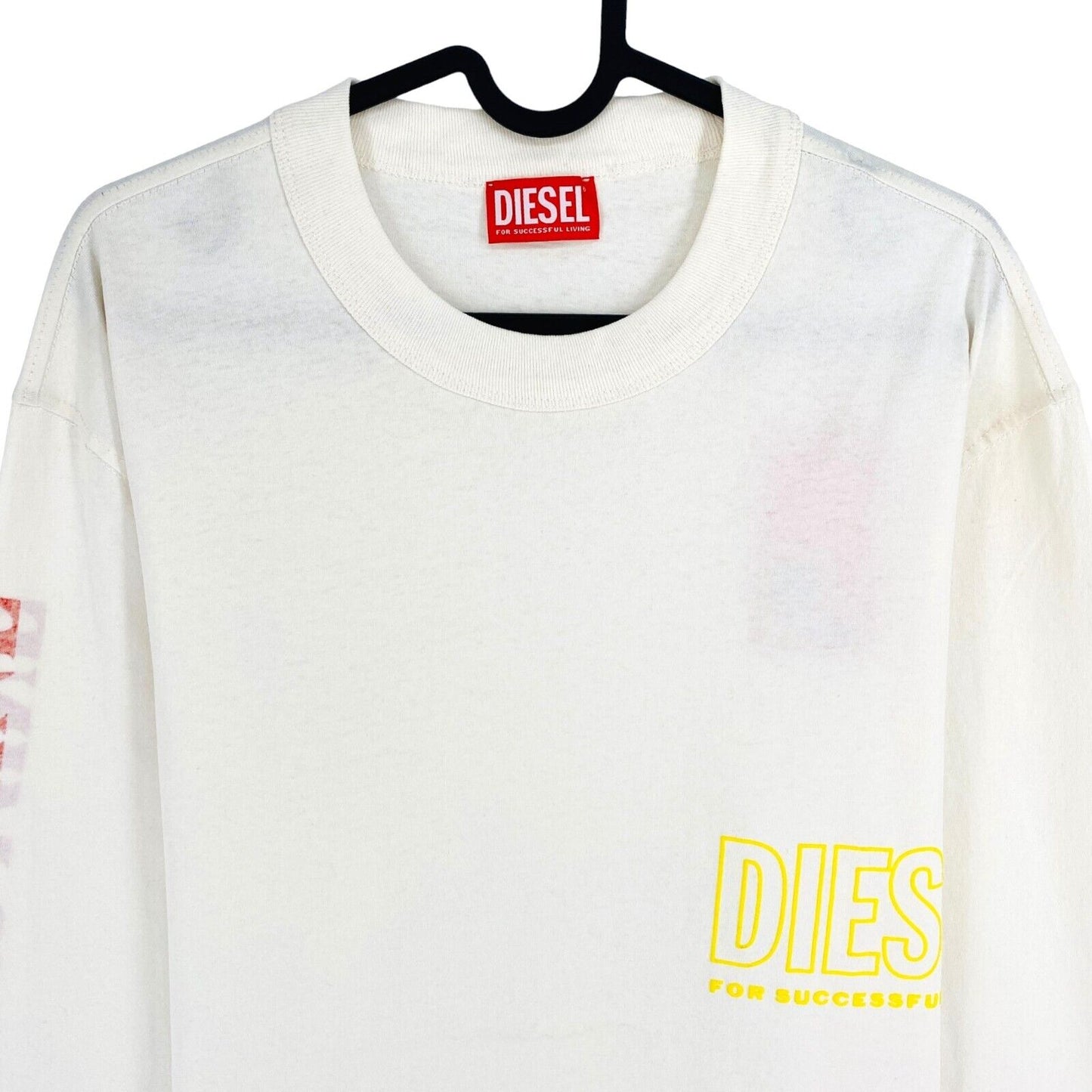 DIESEL Men White T-CRANE-LS-L5 Crew Neck Long Sleeves T Shirt Size S