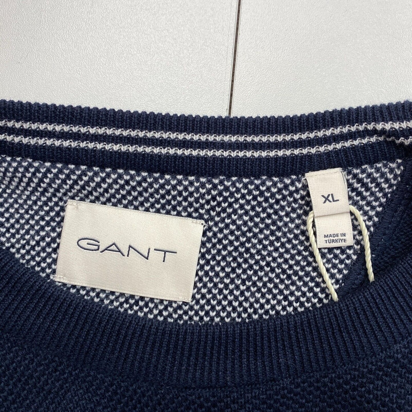 GANT Navy Blue Cotton Pique Crew Neck Jumper Sweater Size XL