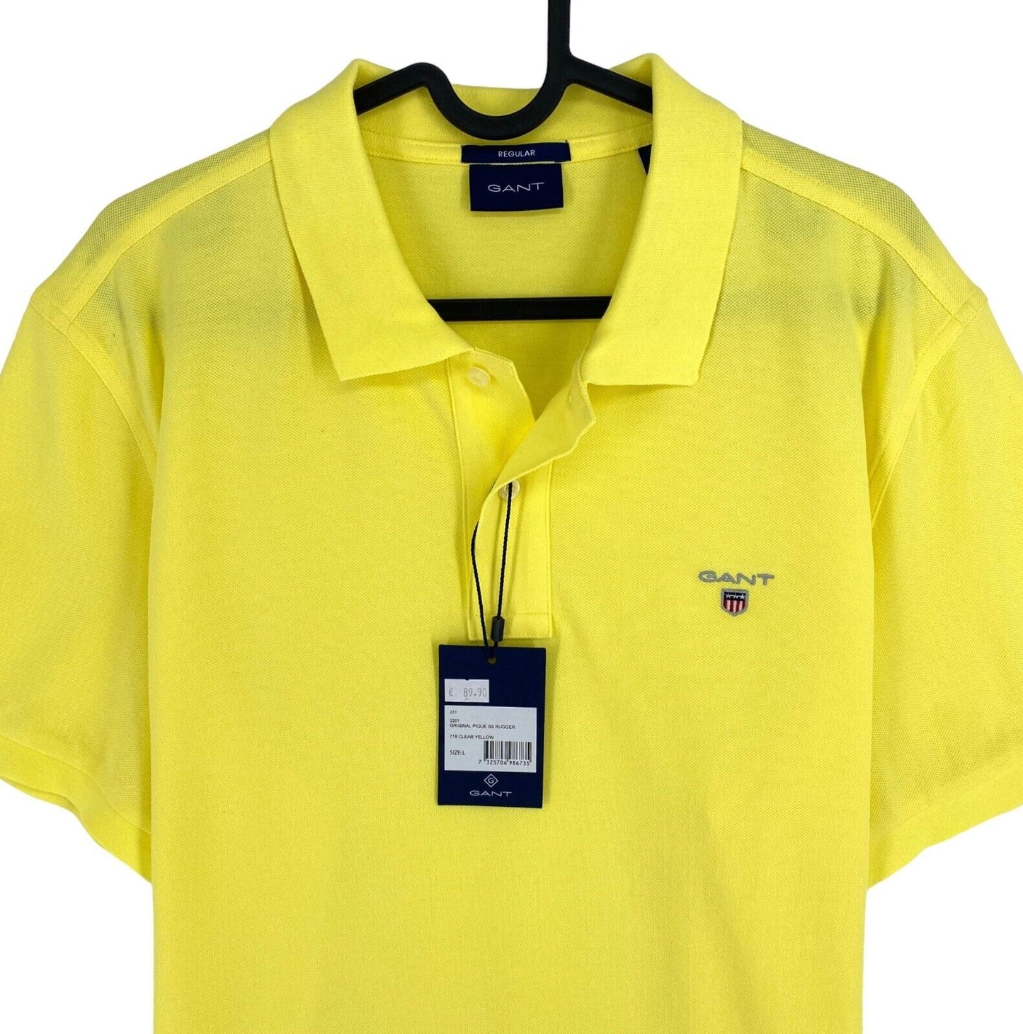 GANT Men Yellow Original Pique Rugger Short Sleeve Polo Shirt Size L