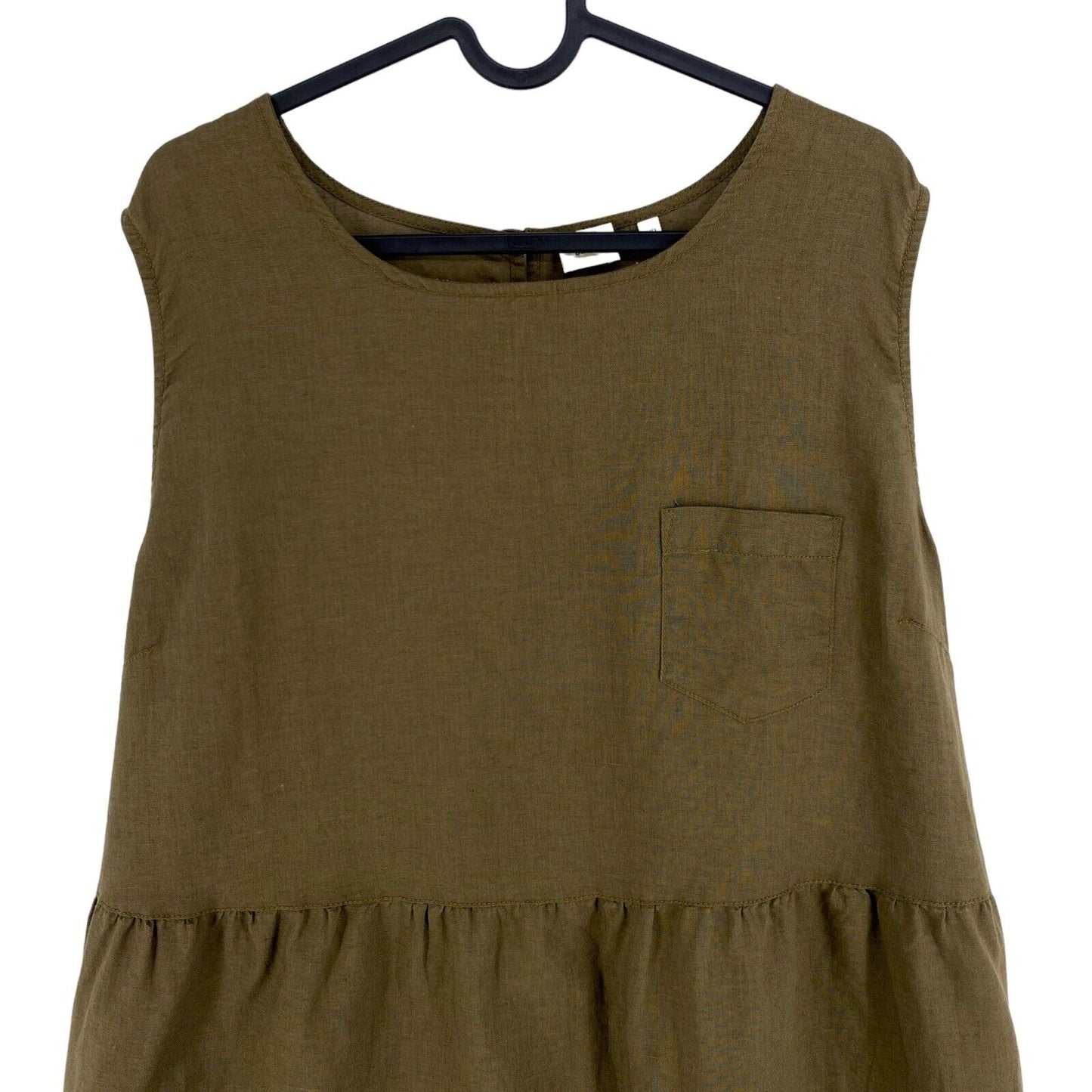 CAMEL ACTIVE Greenish Brown Linen Cotton Sleeveless A Line Ruffle Dress Size 2XL