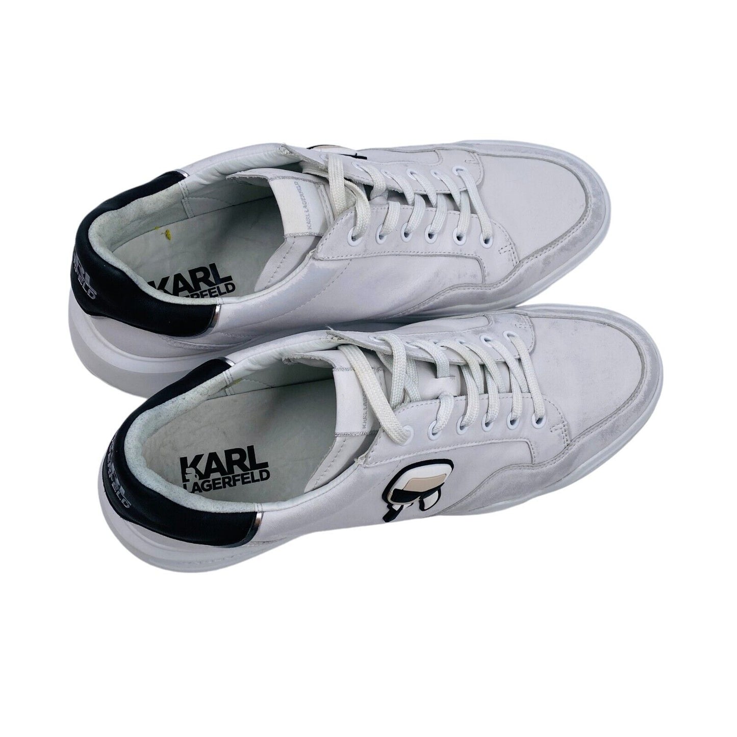 KARL LAGERFELD Men White Leather Ikonik Low Lace Sneakers Size EU 46 UK 12 US 13